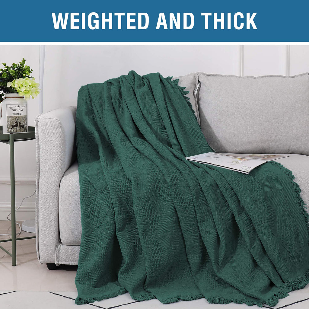 H.VERSAILTEX Cotton Sofa Covers Couch Cover Sofa Slipcover for Most Shape Sofas, Feature Thick Woven Jacquard Seamless with Tassels, Multi-Use Decorative for Couch (Medium: 71" x 91", Green)