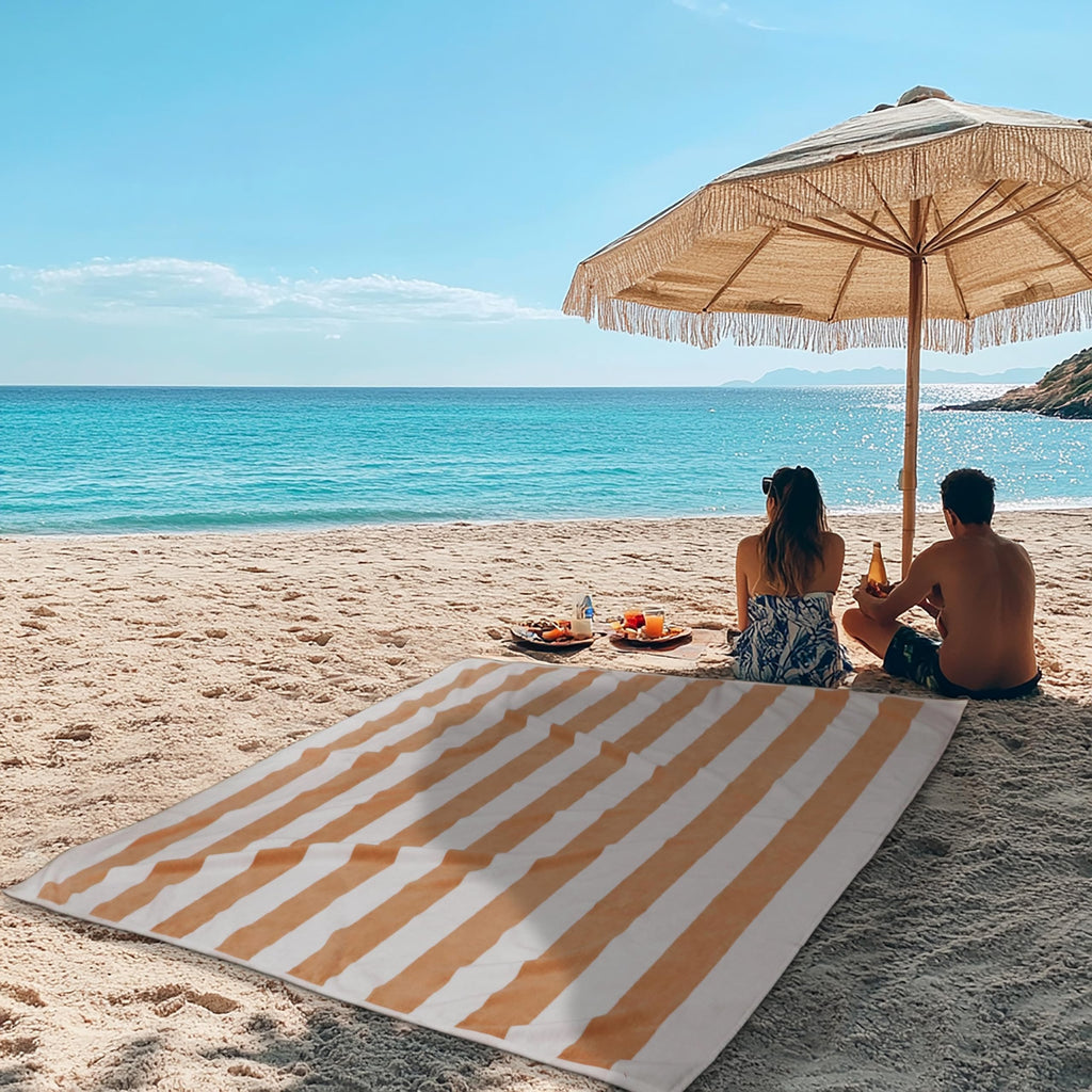 COTTON CRAFT Ombre Stripe Extra Wide Beach Towel for Two - 58x68 - Pure Cotton - Double Woven Jacquard Thick Plush Super Soft Luxurious Velour Pile - Pool Picnic Bath - 450 GSM - Blue