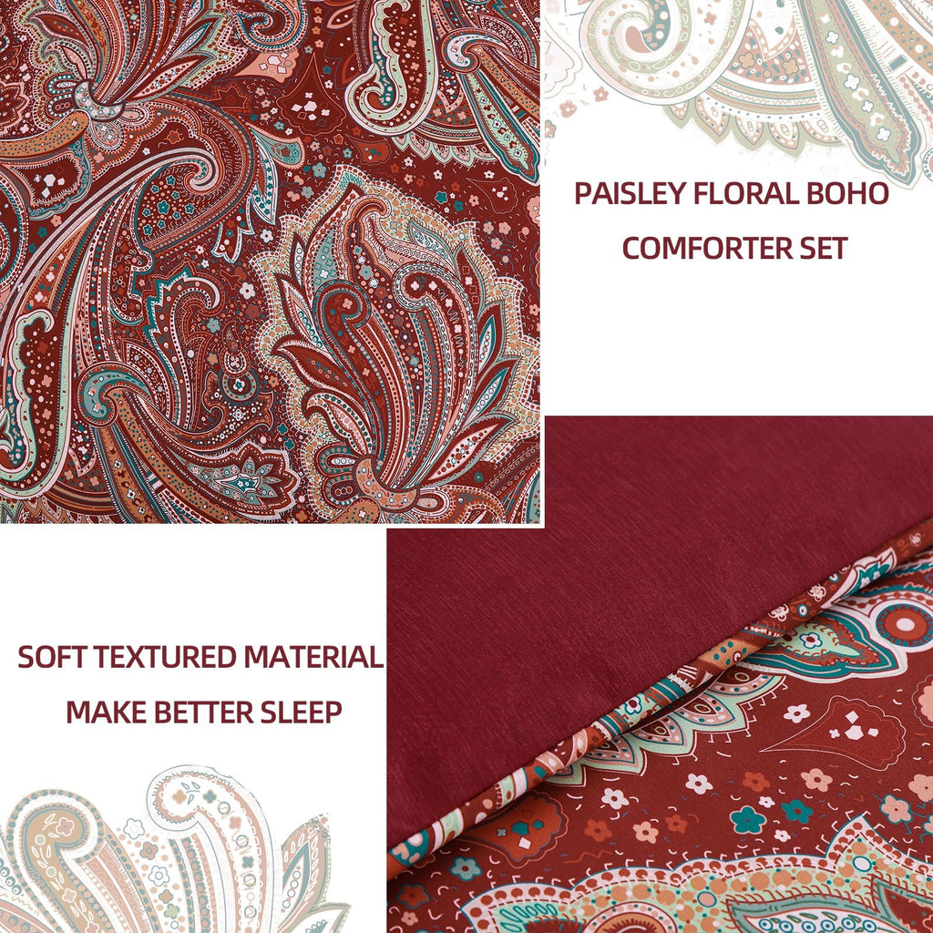 DJY Black Paisley Comforter Set Full Size 7 Piece Bed in a Bag Black and Grey Boho Paisley Pattern Comforter Set Soft Lightweight Microfiber Reversible Bedding Set for All Season