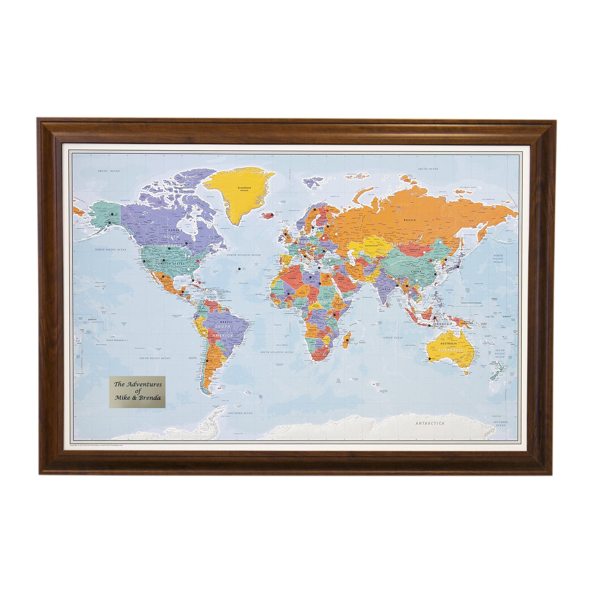 Personalized Canvas Rolled Poster World Map Wall Art with Pins – Large 24" x 36" Blue Oceans Map of the World – Push Pin Travel Decor for Home or Office