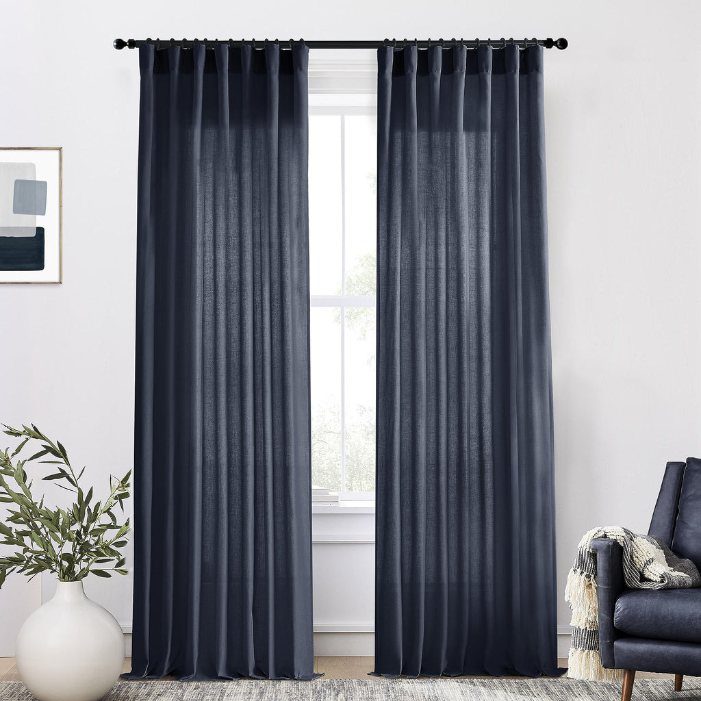 XTMYI 54 Inch Length Sheer Curtains 2 Panels Set for Bathroom,Linen Cotton Semi Privacy Boho Short Curtains for Kitchen Window Bedroom Living Room,40x54 in Long,Cream Ivory Off White