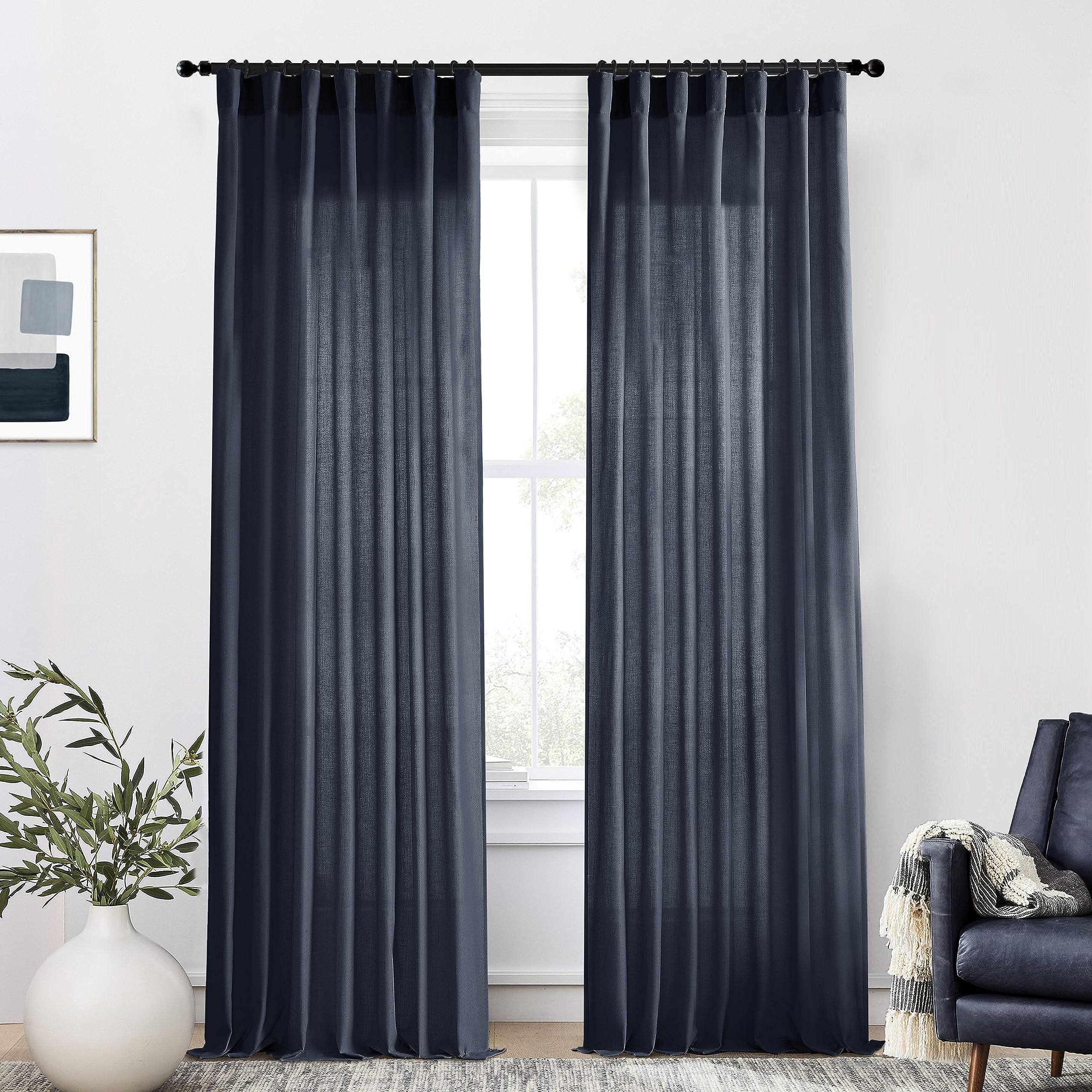 XTMYI 54 Inch Length Sheer Curtains 2 Panels Set for Bathroom,Linen Cotton Semi Privacy Boho Short Curtains for Kitchen Window Bedroom Living Room,40x54 in Long,Cream Ivory Off White