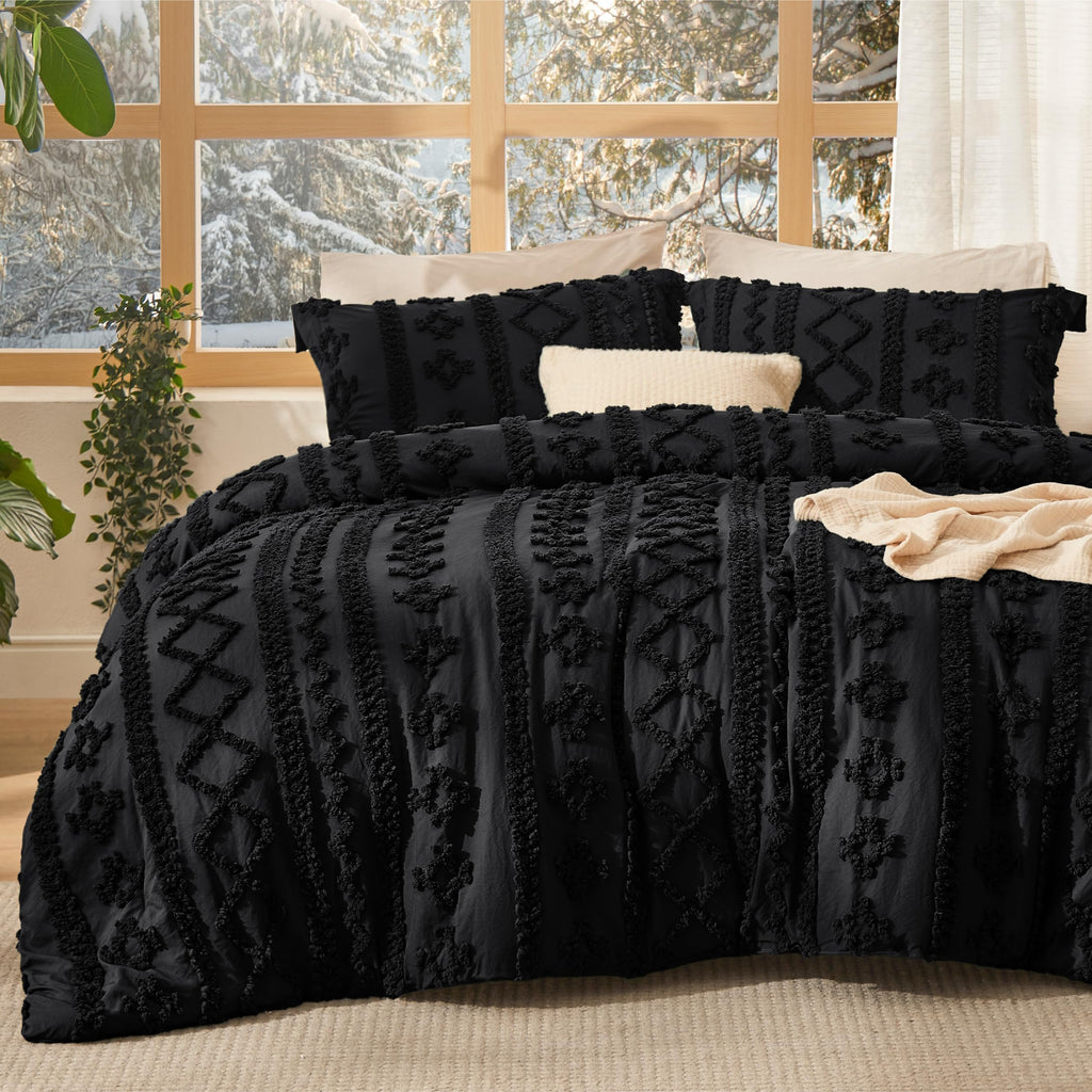 Bedsure Tufted Boho Comforter Set Twin Size - Beige Boho Bed Set, GentleSoft™ 2 Pieces Farmhouse-Style Embroidery Bedding, Gifts for Woman, Soft Jacquard Kids' Twin Comforter for All Seasons