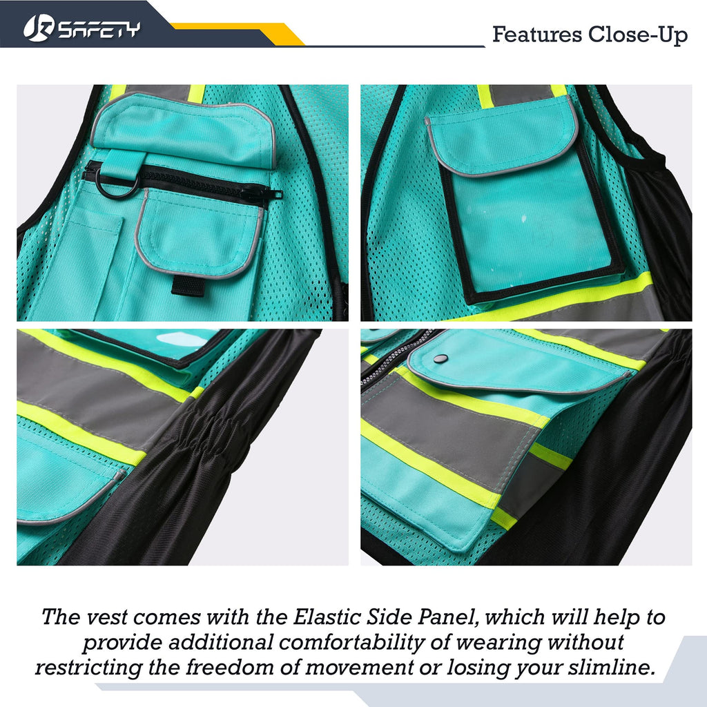 JKSafety Women Hi-Vis Reflective Safety Vest | Neon Color body Sewed Reflective Strips Breathable Lightweight ANSI Compliant