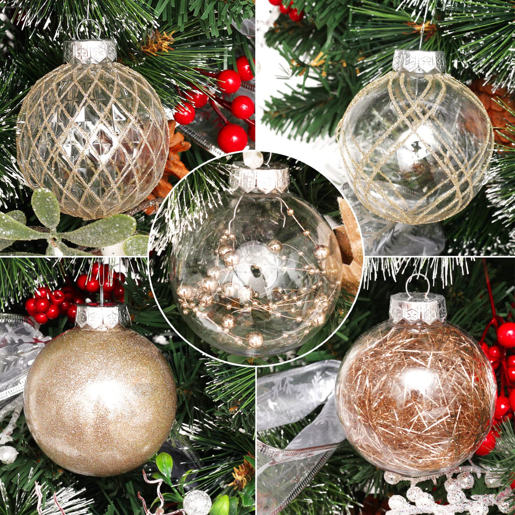 Clear Plastic Christmas Ball Ornaments, 30ct 2.36 Inch Champagne Balls for Tree Decoration - Shatterproof for Holiday Wedding Party Gifts
