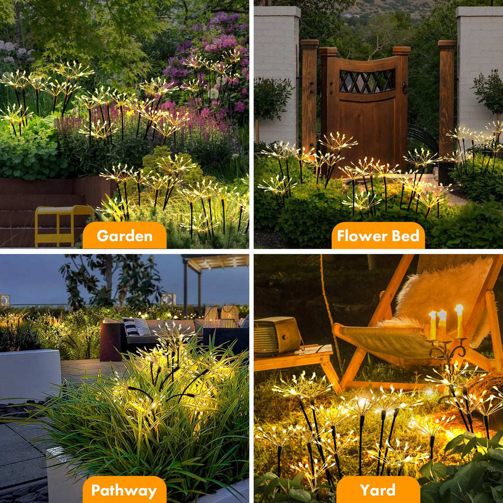 Kwaiffeo Solar Garden Lights Outdoor Waterproof Decorative Solar Lights for Outside 2 Pack with120 LED Swaying Fairy Firework Light Yard Garden Decor, Gifts for Mother's Day Mom Grandma Women