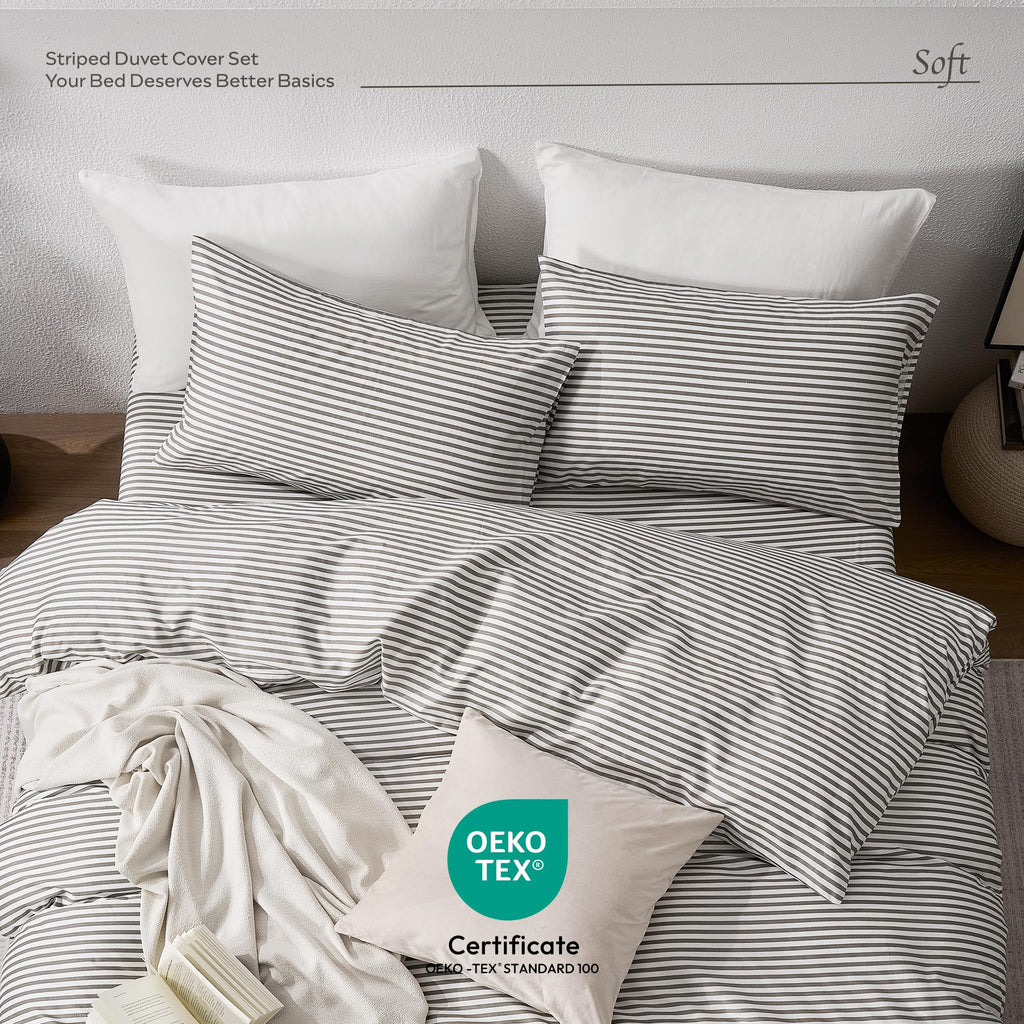 JELLYMONI Cotton Striped Pillowcases Set of 2, Sage Green, Standard | Soft breathable feel, Envelope closure, 400TC cotton, Machine washable, Gentle on skin