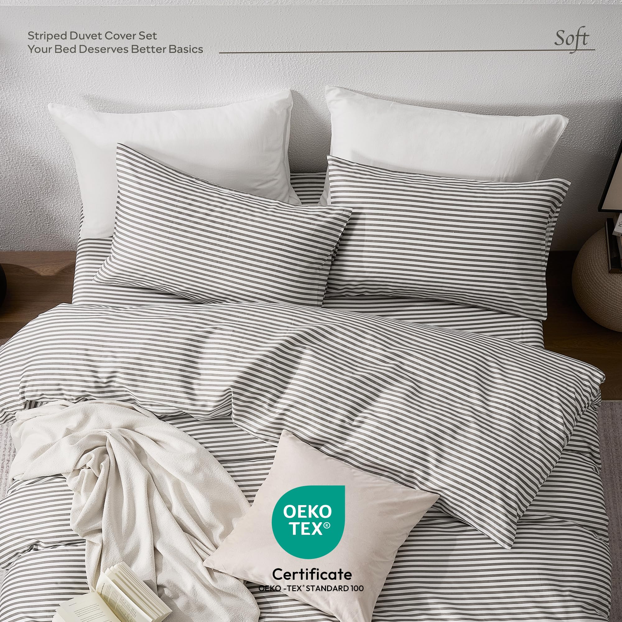 JELLYMONI Cotton Striped Pillowcases Set of 2, Sage Green, Standard | Soft breathable feel, Envelope closure, 400TC cotton, Machine washable, Gentle on skin