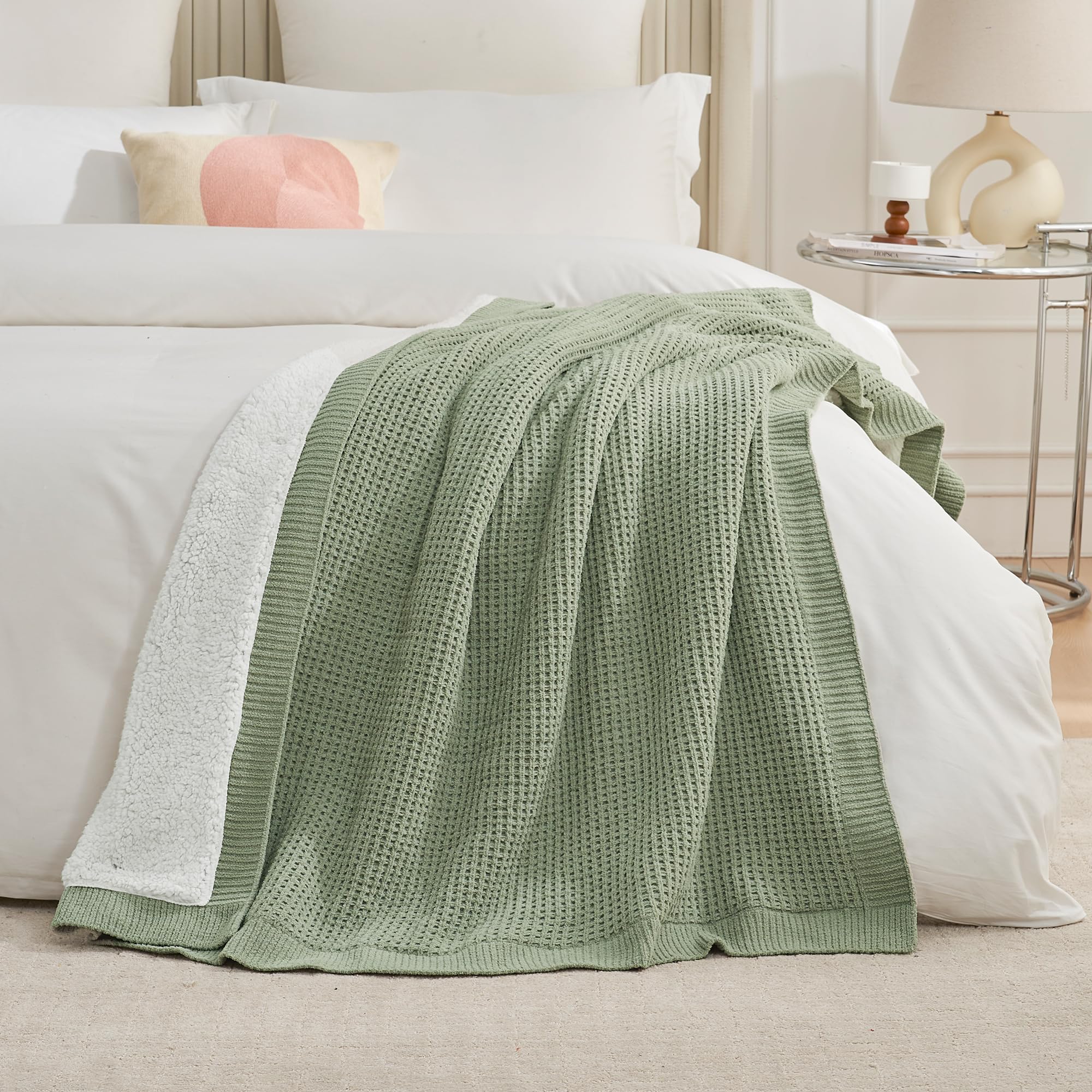 Amélie Home Cable Knit Throw Blanket for Couch, Chenille Sherpa Soft Cozy Throw Blankets for Sofa Chair Comfortable Home, 50"x60", Gray