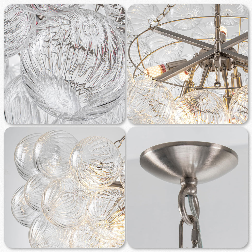 Longree Bubble Glass Ball Chandelier White 20" Dia Pendant Light | Swirled Glass Globe, for Dining Room Kitchen Bathroom Entry Bedroom