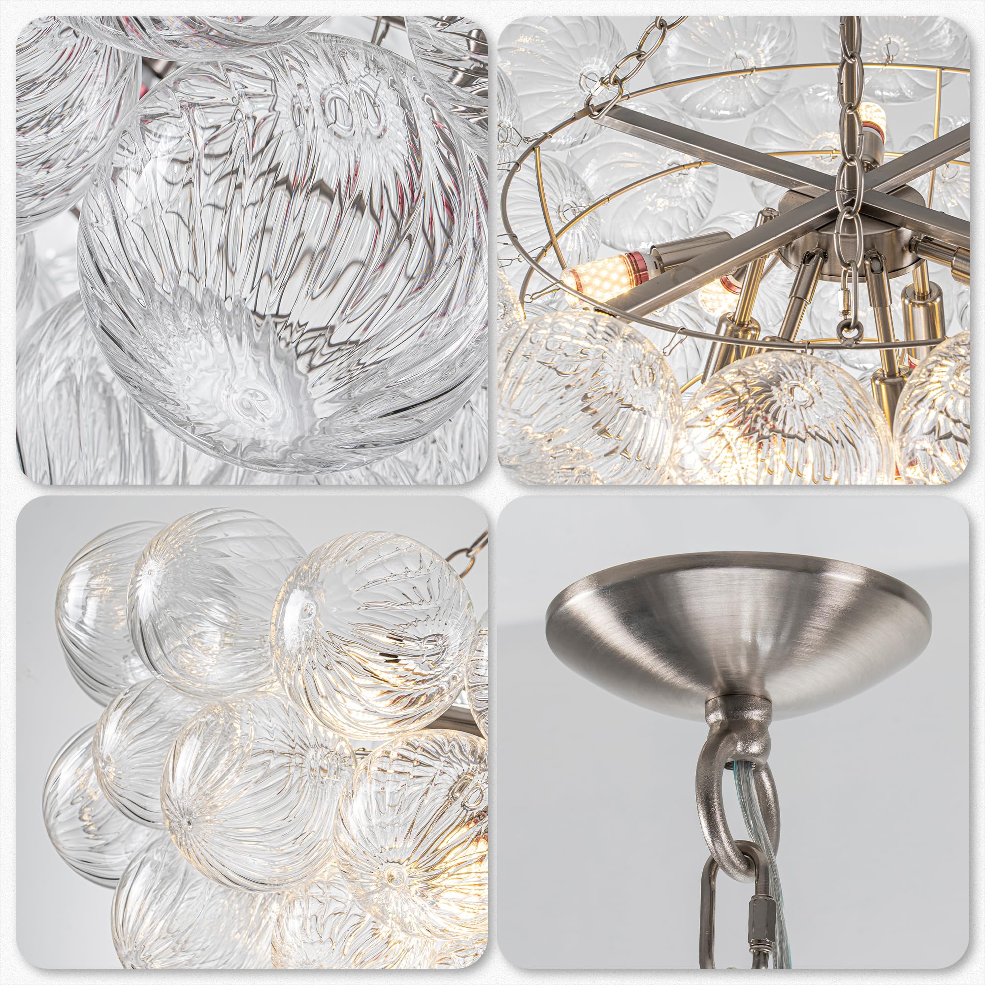 Longree Bubble Glass Ball Chandelier White 20" Dia Pendant Light | Swirled Glass Globe, for Dining Room Kitchen Bathroom Entry Bedroom