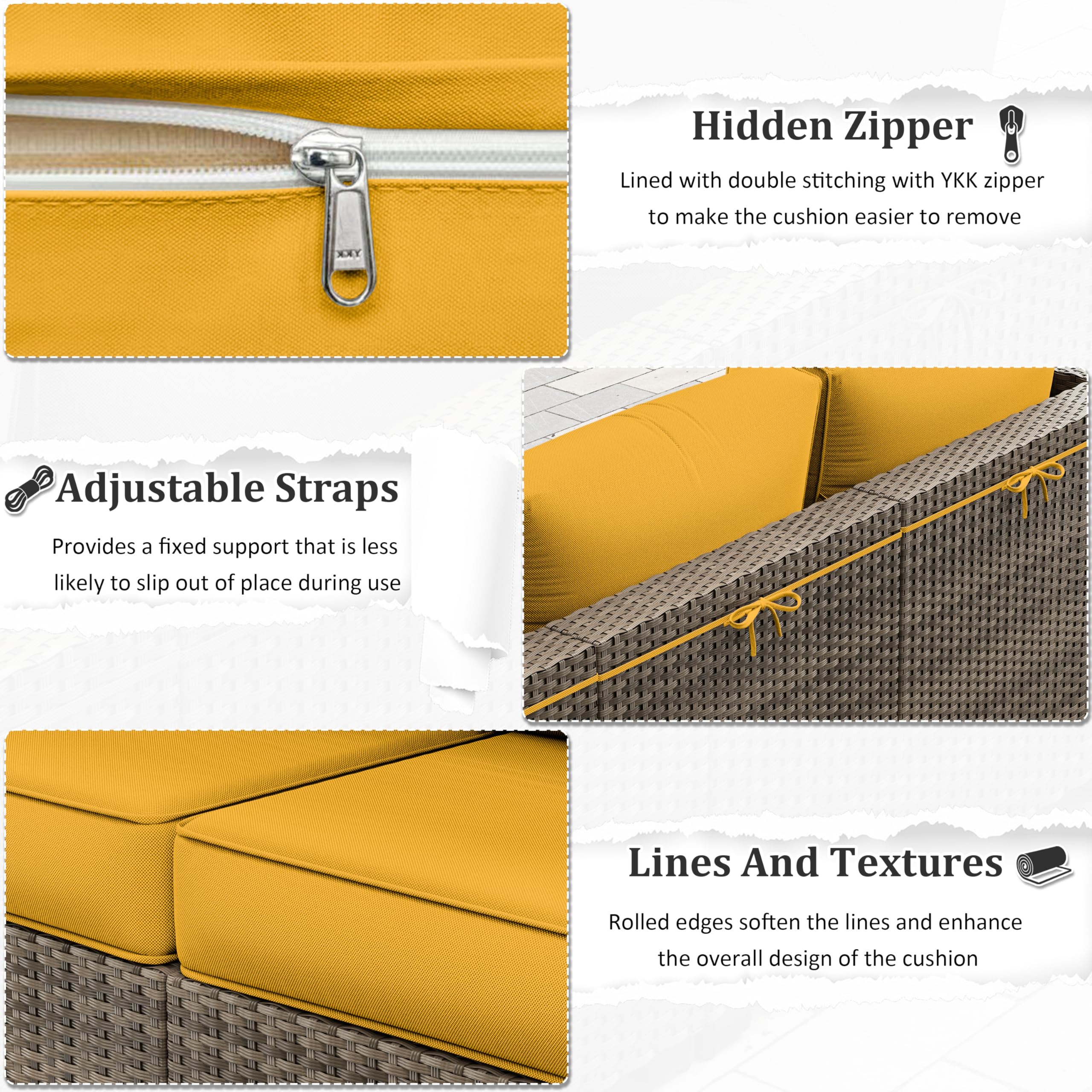 Outdoor Furniture Replacement Cushions, 5" Foam Foam High-Density, Fits 6-seat Sectional Rattan Conversation Set, 14 Piece Patio Water-Resistant Replacement Sofa Cushions, Liner&Cover