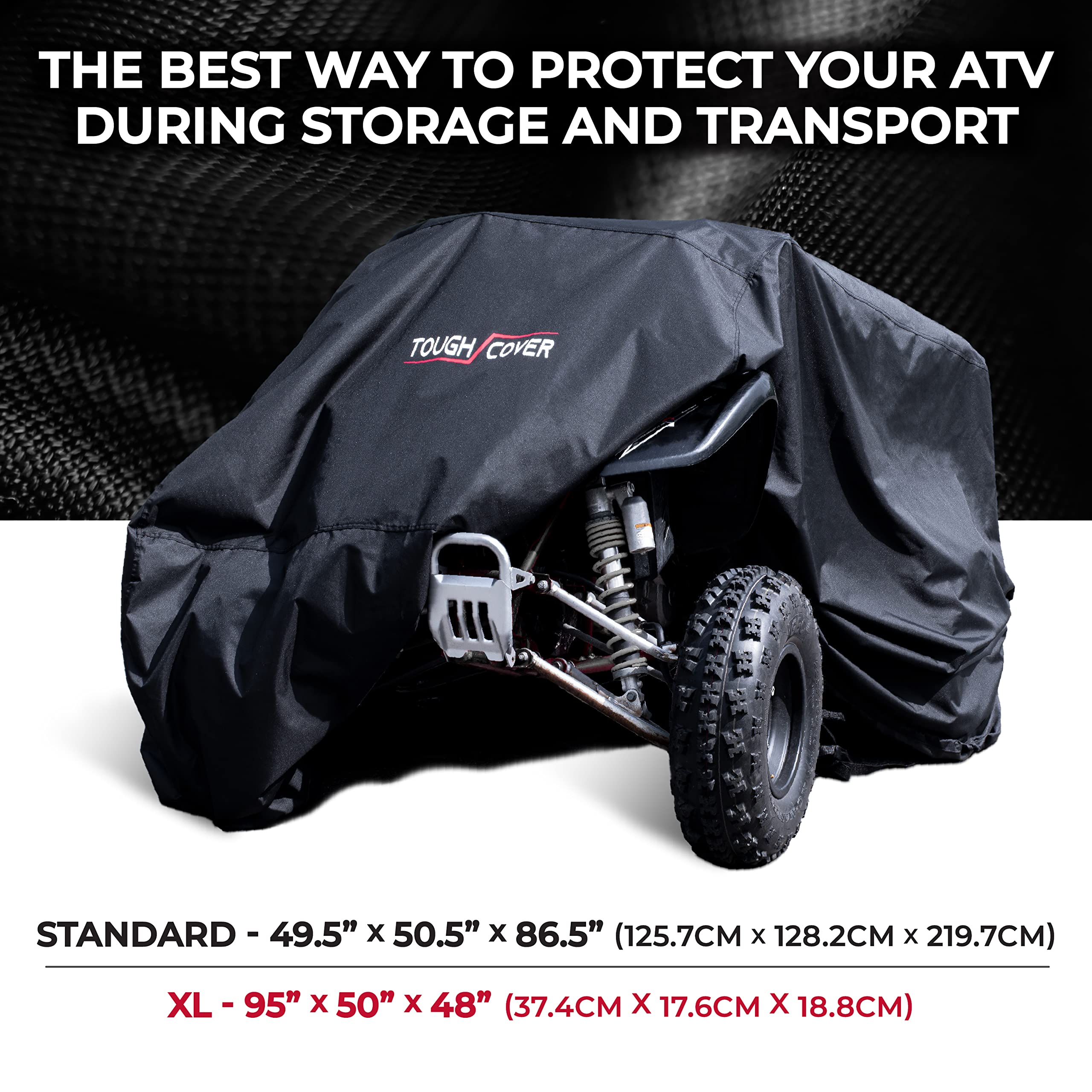Tough Cover Basic Edition ATV Cover, Heavy Duty 210D Marine Grade Fabric, Quad Cover for Kawasaki, Honda, Polaris, Yamaha, and More. Protection Against Water, Wind, UV. 4 Wheeler Accessories (Black)