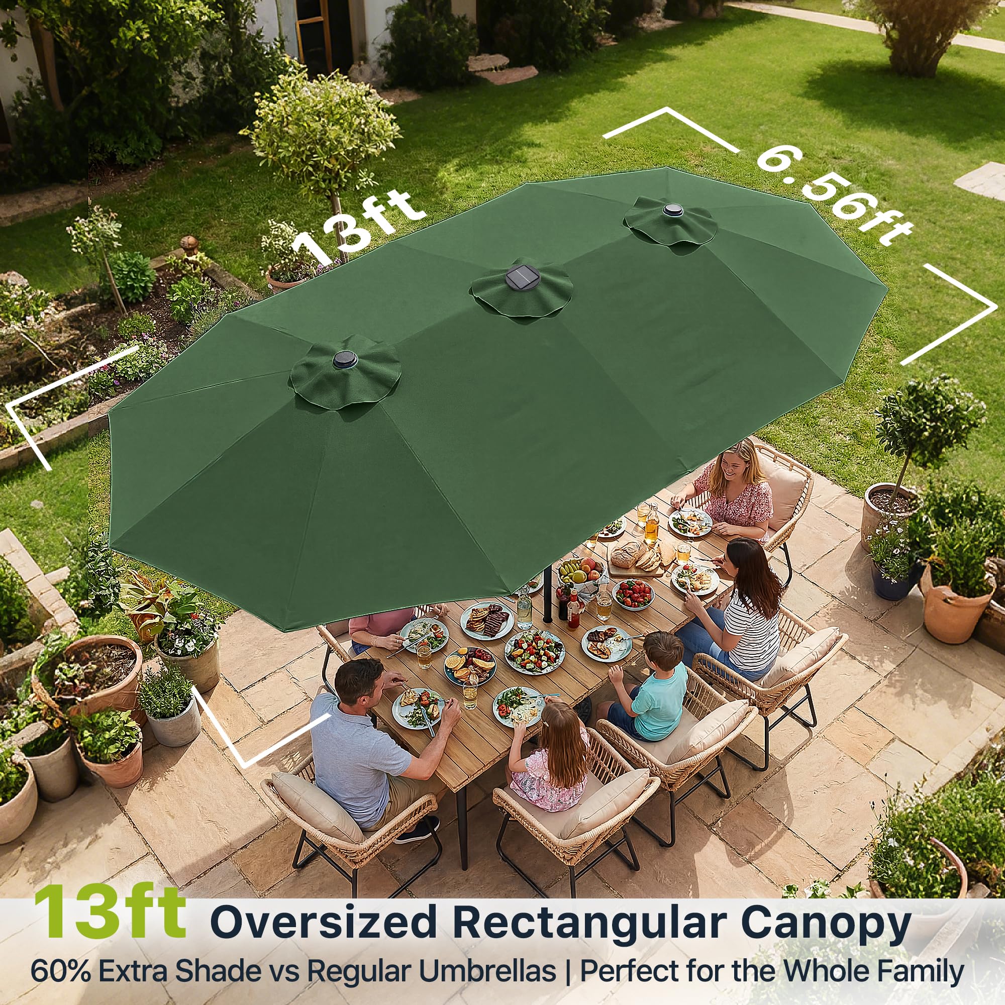 FREE SOLDIER 13ft Patio Umbrella Double Sided Outdoor Umbrella for Patio Table Umbrella with Solar lights for Garden Yard Pool (Beige)