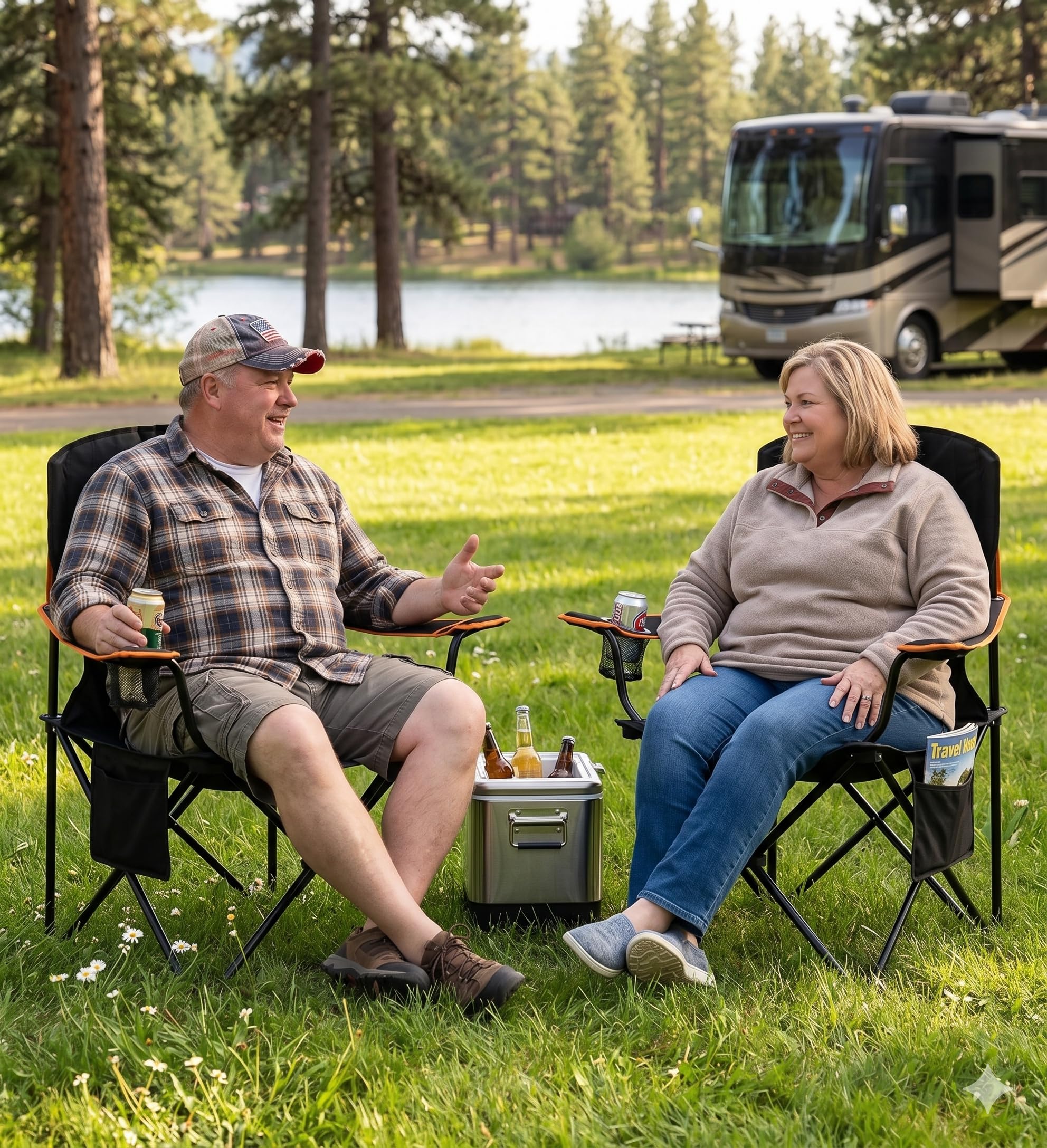 FAIR WIND Oversized Padded Camping Chair 2 Pack 350 LBS Capacity Fully Padded Lawn Quad Chair with Side Pocket & Cup Holder, Heavy Duty Lawn Chair for Outside, Tailgating, Beach, Sports
