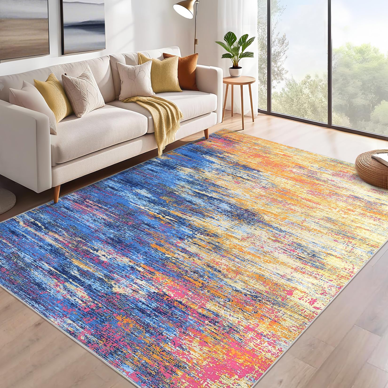 ROYHOME Modern Scalloped Abstract 2x3 Area Rug Non Slip Non Shedding Low Pile Stain Resistant Rug for Entryway Kitchen Bedroom,Black Yellow