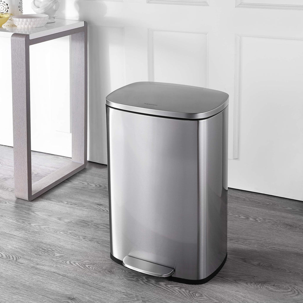 happimess HPM1006B Connor Rectangular 13-Gallon Trash Can with Soft-Close Lid and Free Mini Trash Can, Fingerprint Resistant, Modern, Minimalistic for Home, Kitchen, Office, Bathroom, Black