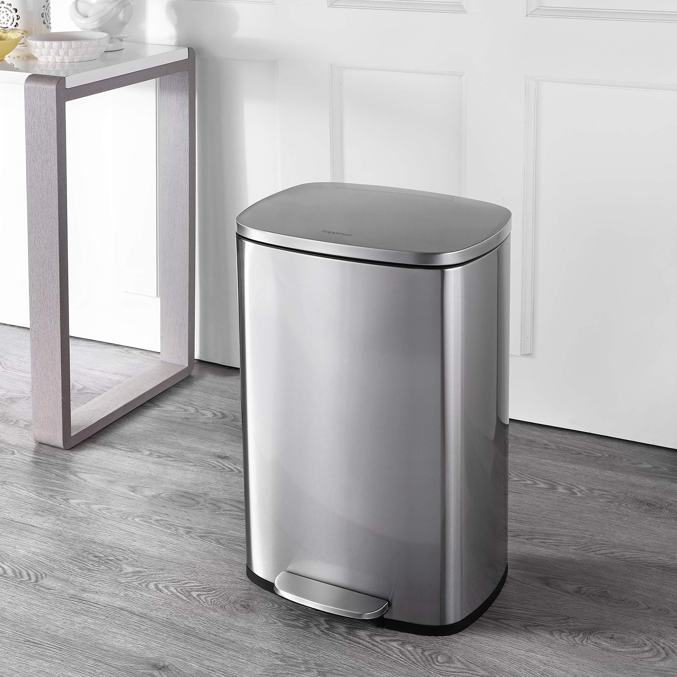 happimess HPM1006B Connor Rectangular 13-Gallon Trash Can with Soft-Close Lid and Free Mini Trash Can, Fingerprint Resistant, Modern, Minimalistic for Home, Kitchen, Office, Bathroom, Black