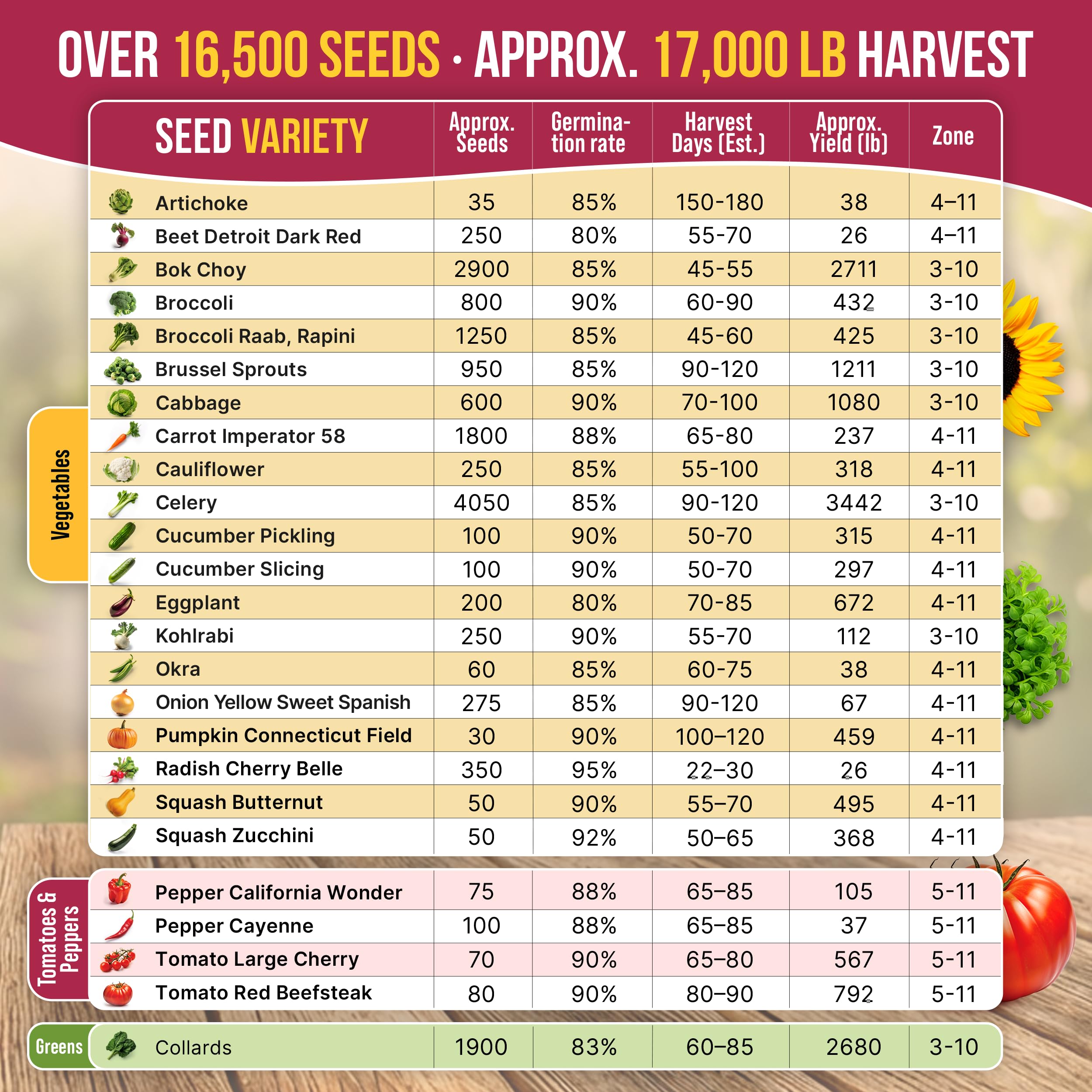 20 Vegetable Seeds Variety Pack - 12,465+ Non-GMO Heirloom Seeds for Planting Vegetables and Fruits in Individual Seed Packets, Home Garden Seed for Hydroponic, Indoor and Outdoors Gardening