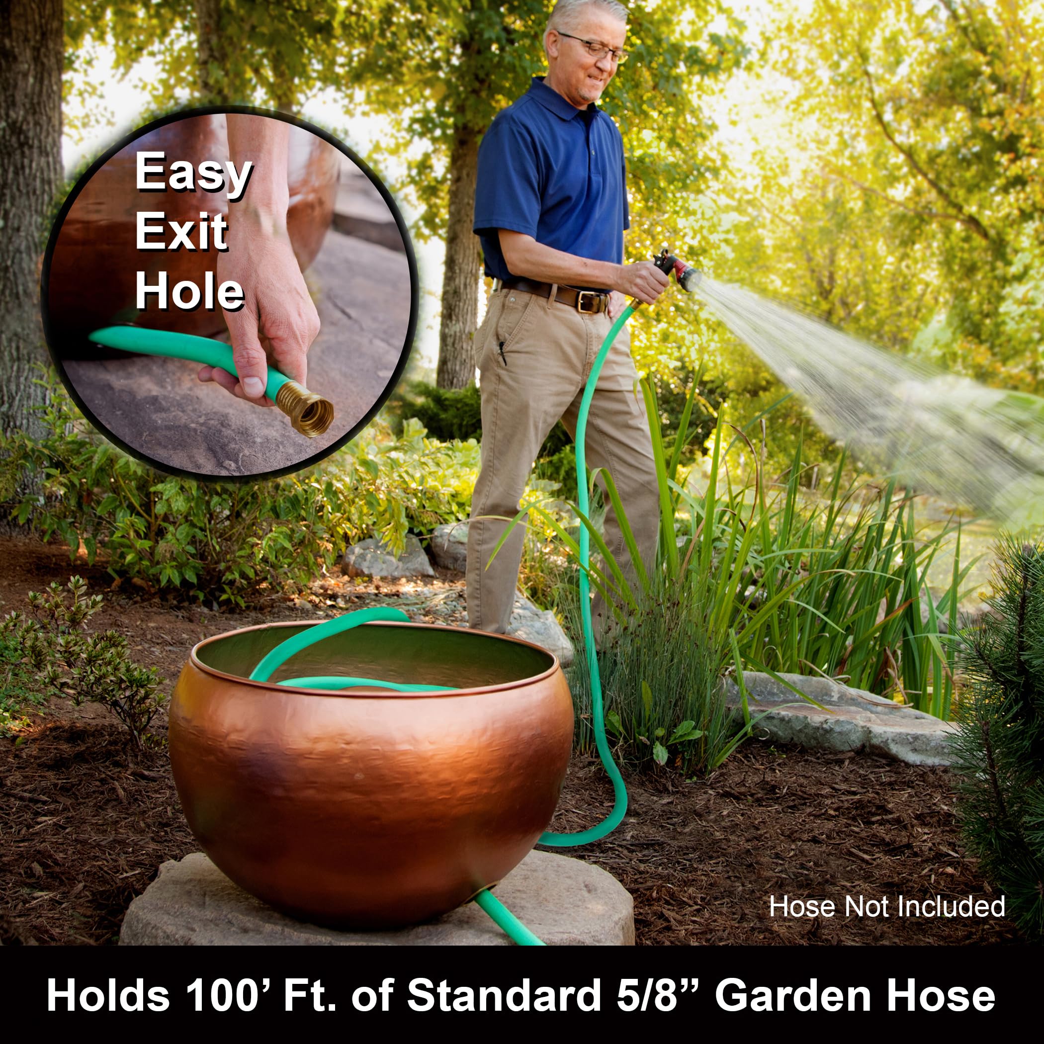Liberty Garden Products Garden 1901 Rustic Garden Hose Pot, Holds 100-Feet of 5/8-Inch, Bronze