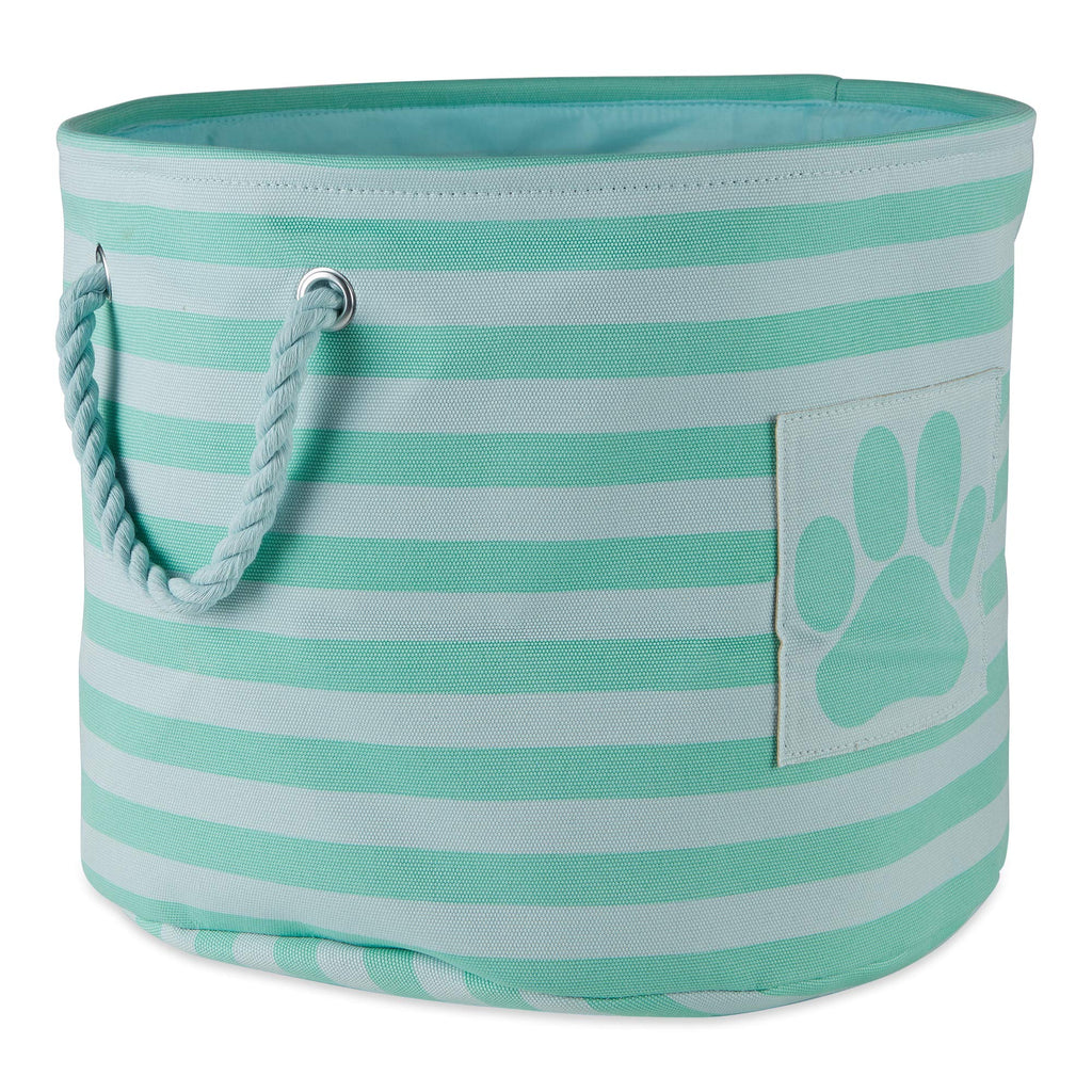 Bone Dry Pet Storage Collection Striped Paw Patch Bin, Aqua, Small Rectangle