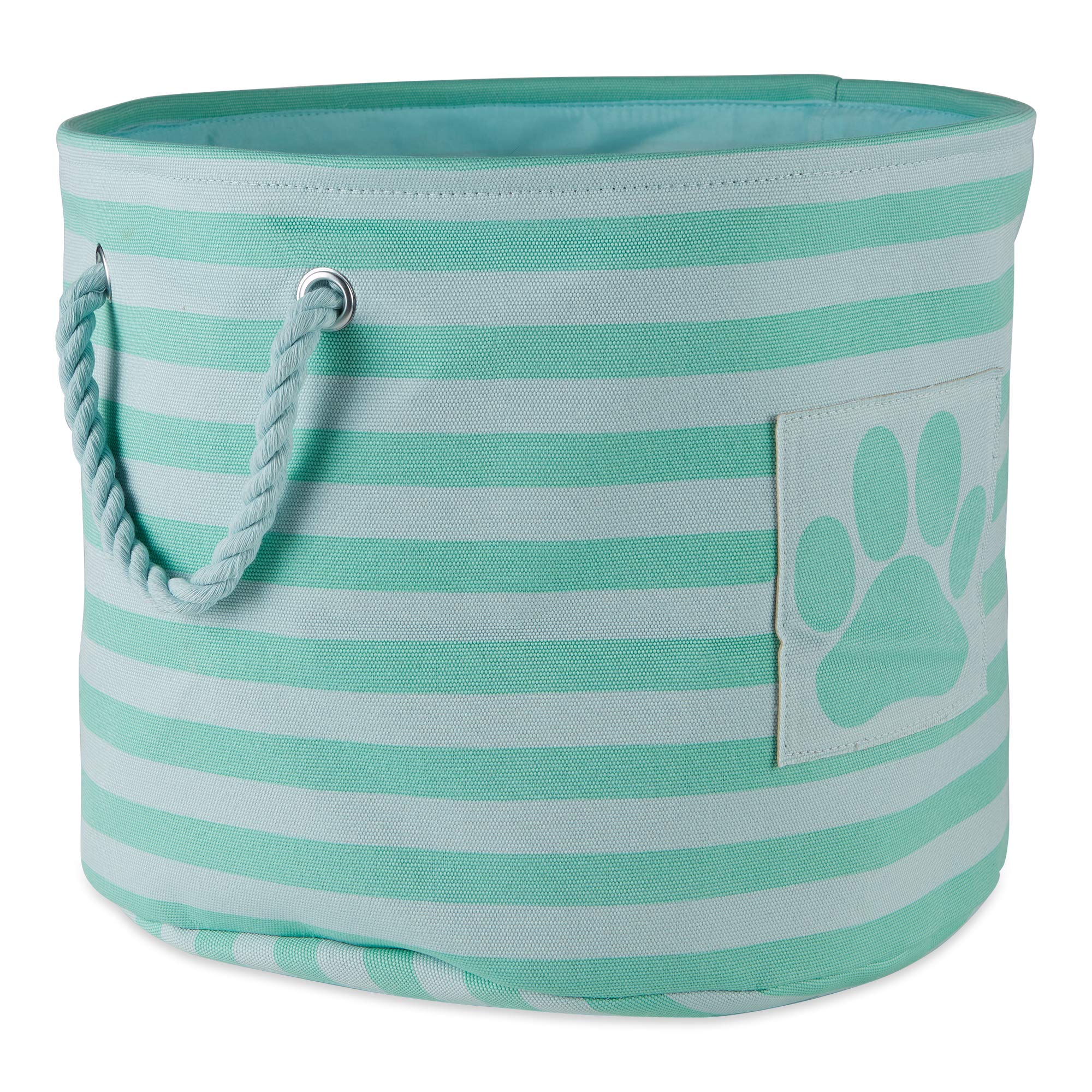Bone Dry Pet Storage Collection Striped Paw Patch Bin, Aqua, Small Rectangle
