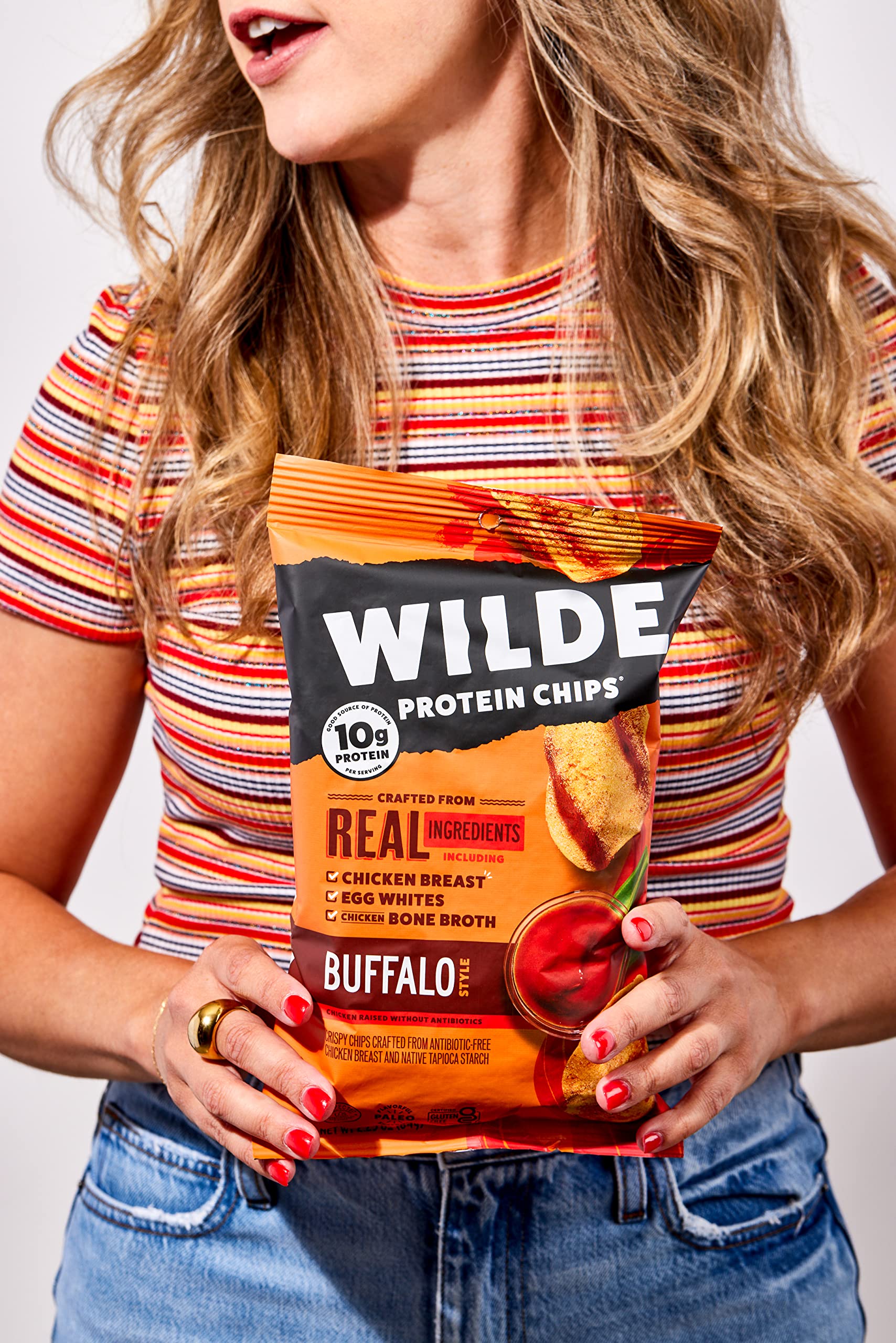 WILDE Protein Chips Barbeque, Thin and Crispy High Protein Snacks, Keto Friendly, Low Carb Chips, Real Ingredients, 1.34oz (Pack of 8)