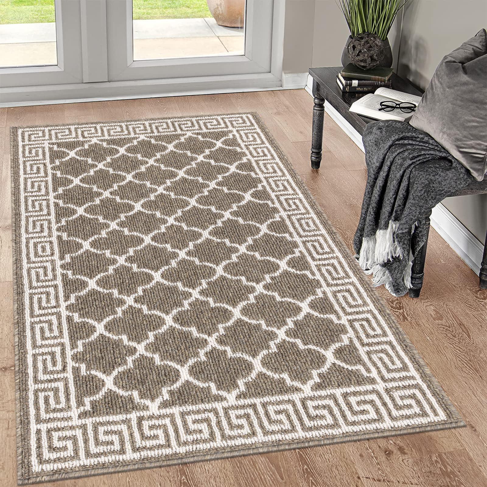 Pauwer Door Mat Indoor Entrance 20"x60" Absorbent Dirt Trapper Welcome Mats for Front Door Washable Entryway Rugs Ultra Thin Doormat Non Slip Runner Rugs for Hallway Kitchen Laundry Room, Beige