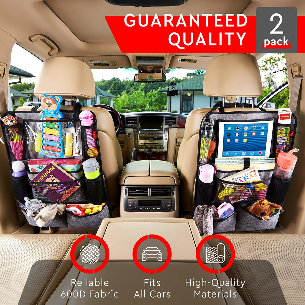 Helteko Backseat Car Organizer, Kick Mats Back Seat Protector with Touch Screen Tablet Holder, Back Seat Organizer for Kids, Travel Accessories with 9 Storage Pockets 2 Pack, Black
