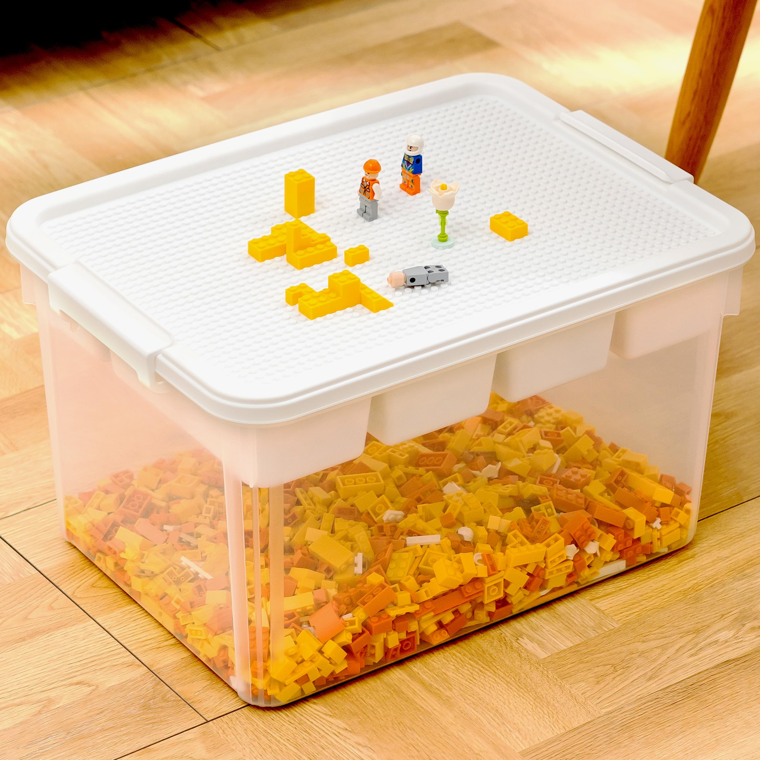 Citylife 17 QT Plastic Storage Box with Building Baseplate Lid and Removable Tray Craft Organizers and Storage Clear Storage Container for Organizing Bead, Tool, Sewing