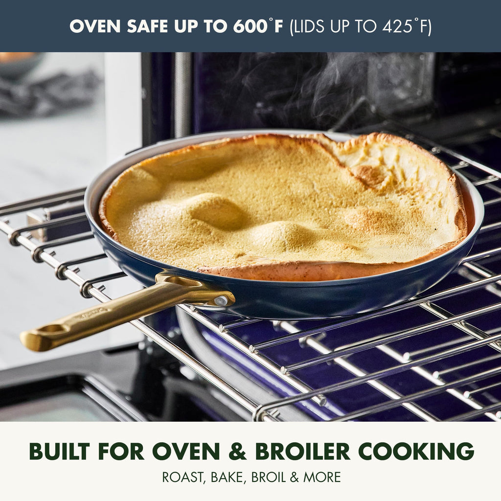 GreenPan Hard Anodized Healthy Ceramic Nonstick 5 Piece Cookware Pots and Pans Set, Gold Handle, PFAS-Free, Dishwasher Safe, Oven Safe, Black