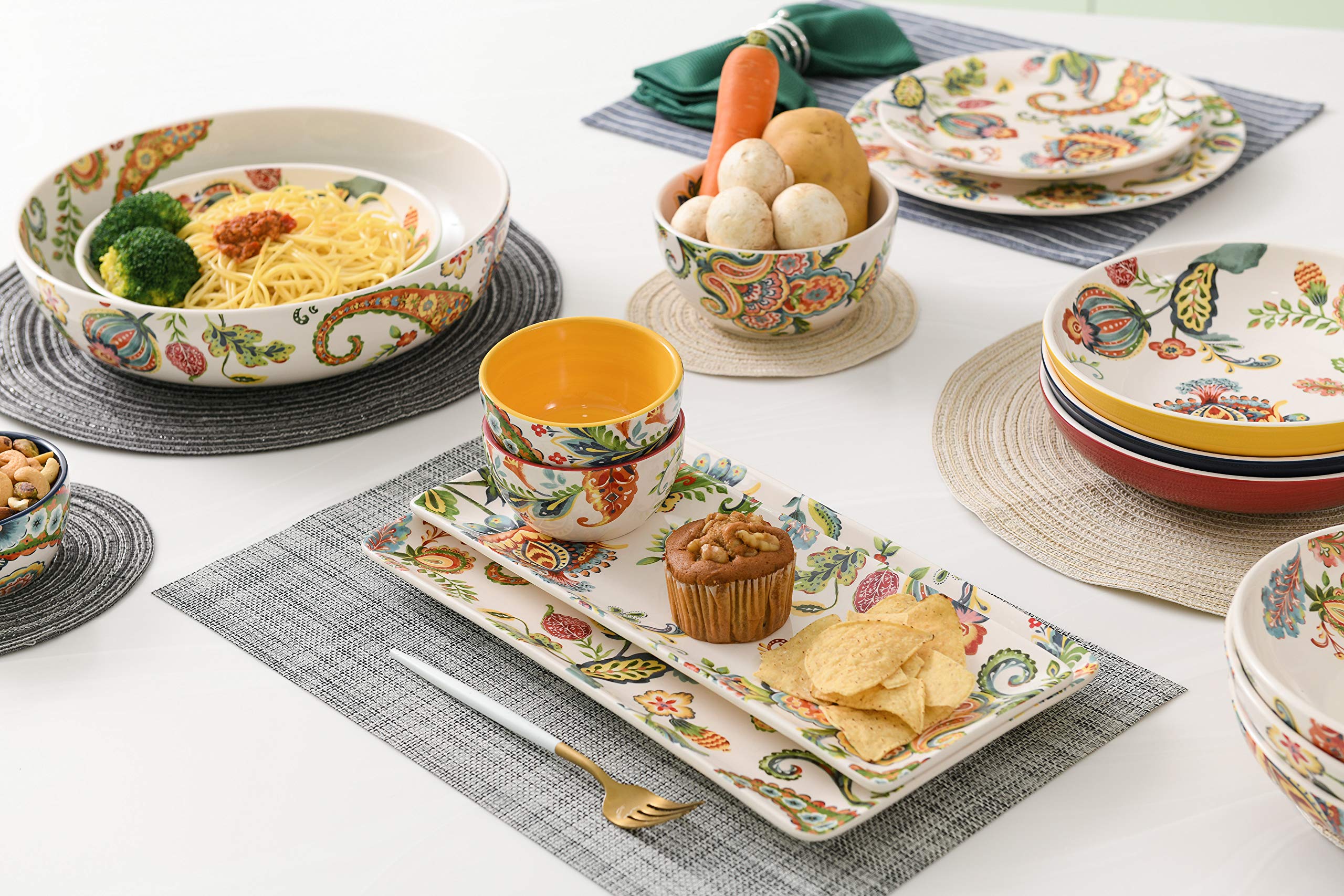 Bico Blue Talavera Pasta Bowls, 35oz Salad Bowl Set of 4, Large Ceramic Serving Dinner Bowls for Soup and Cereal, Microwave and Dishwasher Safe, Gift for Housewarming and Thanksgiving