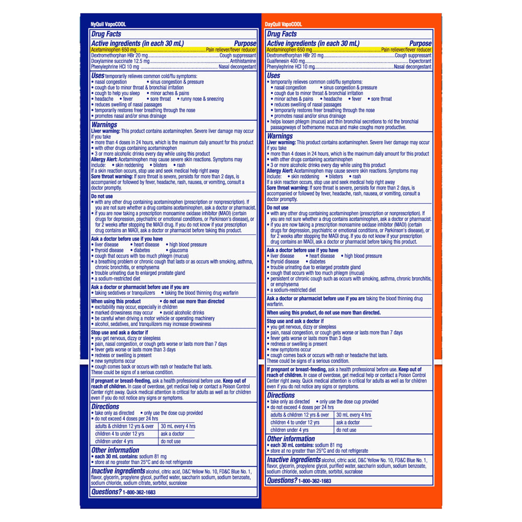 Vicks DayQuil & NyQuil SEVERE Cold & Flu Medicine, Relief for Headache, Fever, Sore Throat, Minor Aches & Pains, Nasal Congestion, Sinus Pressure, Stuffy Nose, and Cough, Co-Pack, 2 x 12 OZ