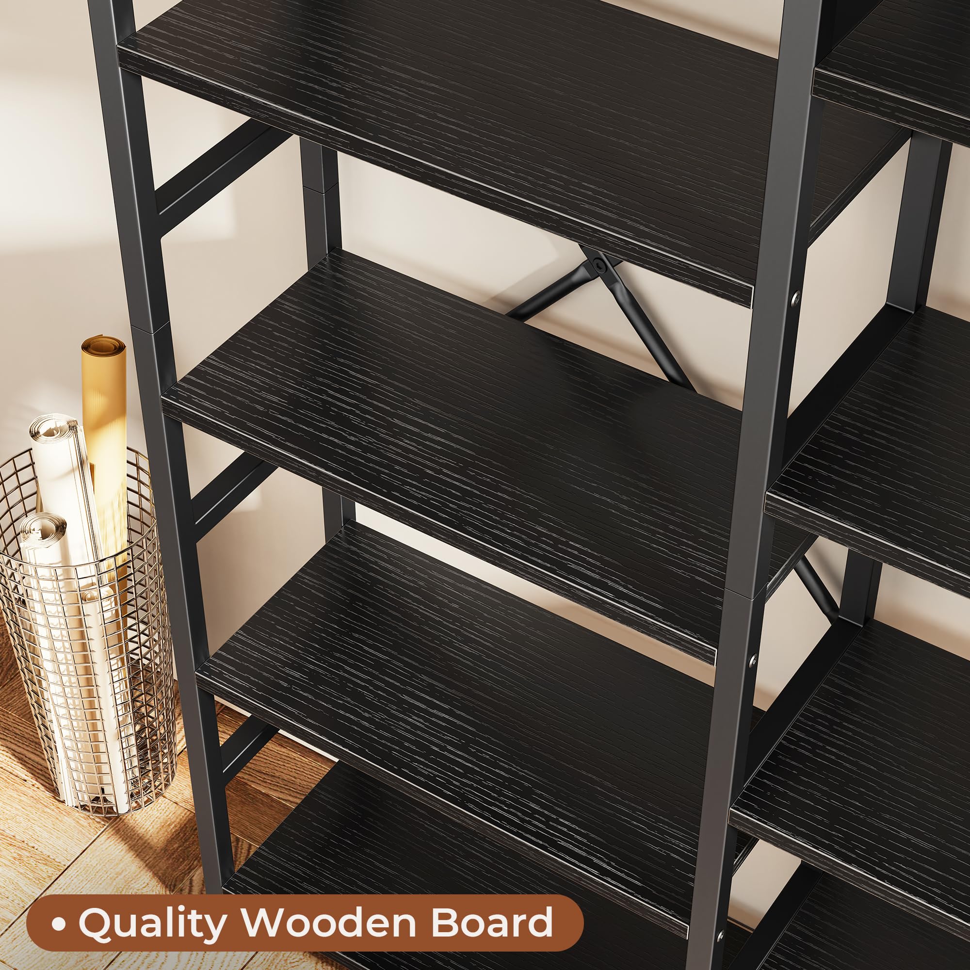 SUPERJARE Triple Bookshelf, Bookcase with 11 Open Display Shelves, Wide Book Shelf Book Case for Home & Office, 4 Tier, Black