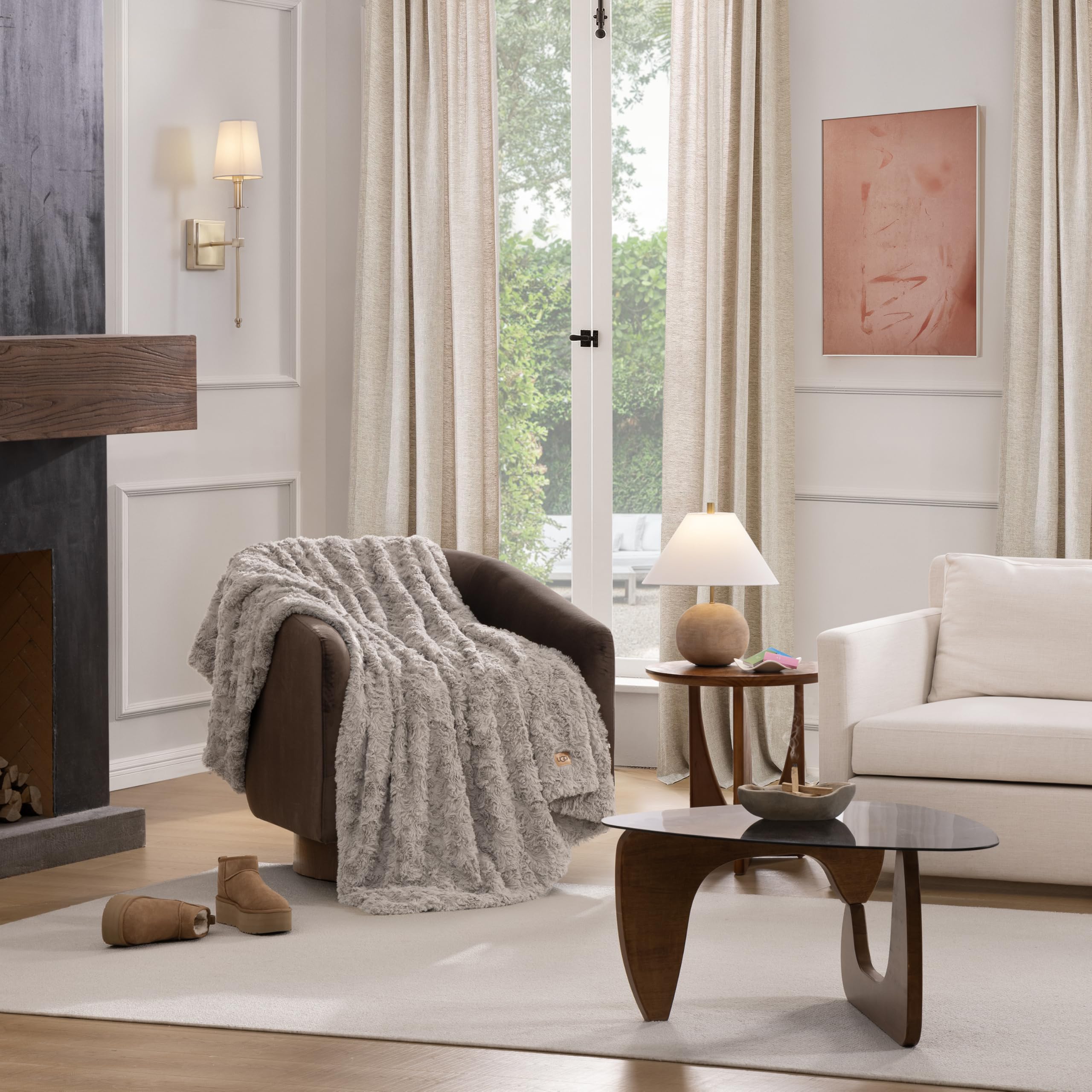 UGG Adalee Faux Fur Twin Size Blanket, Warm Cozy Blanket, Extra Large Throw for Sofa, Washable Bedding for Twin XL Size Bed, Cute Room Decor, 66" x 90", Oyster Brown