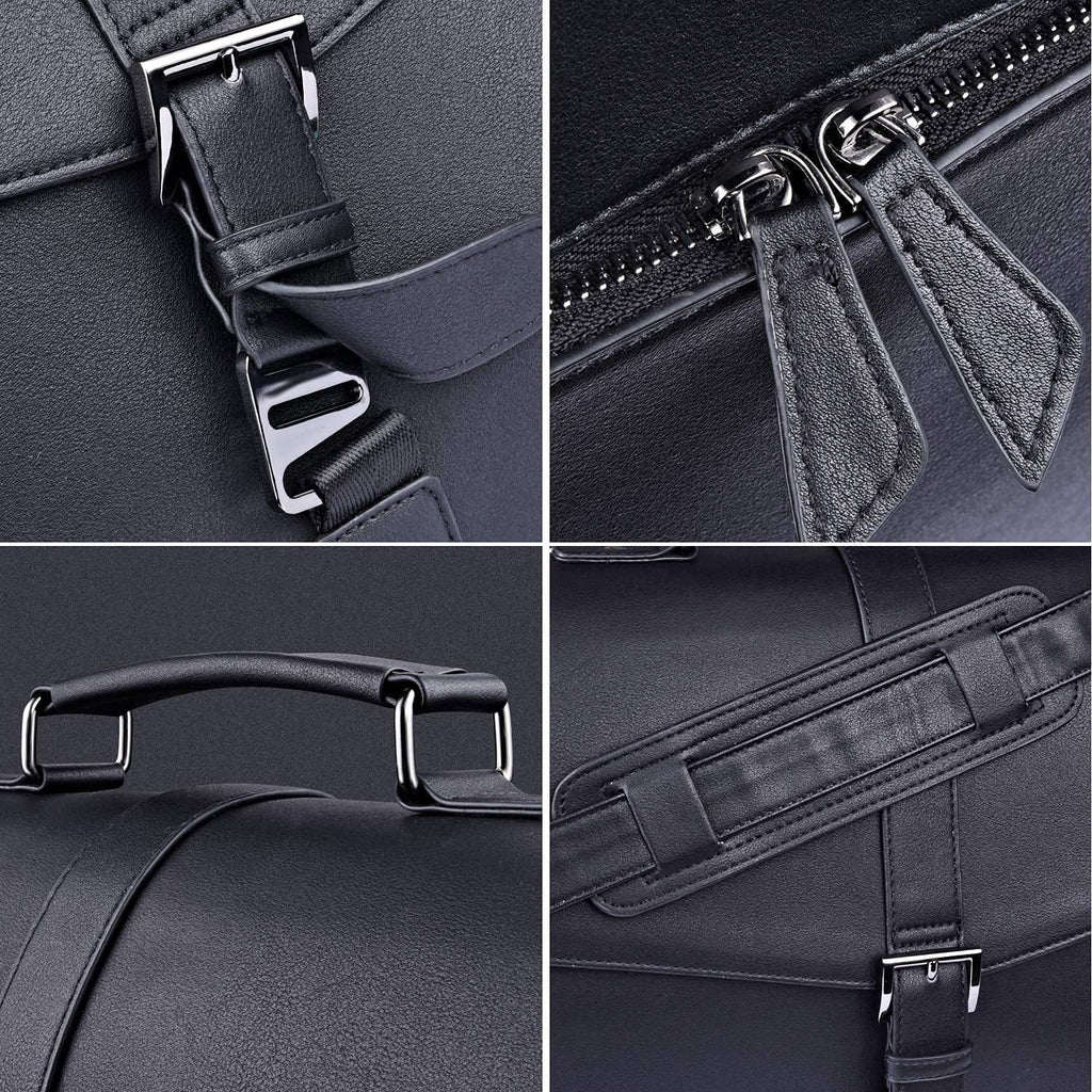 ESTARER Men's Leather Briefcase 15.6 Inch Laptop Computer Bag for Office/Business/Travel, Large Satchel Professional Pu Leather Messenger Shoulder Bag, Black