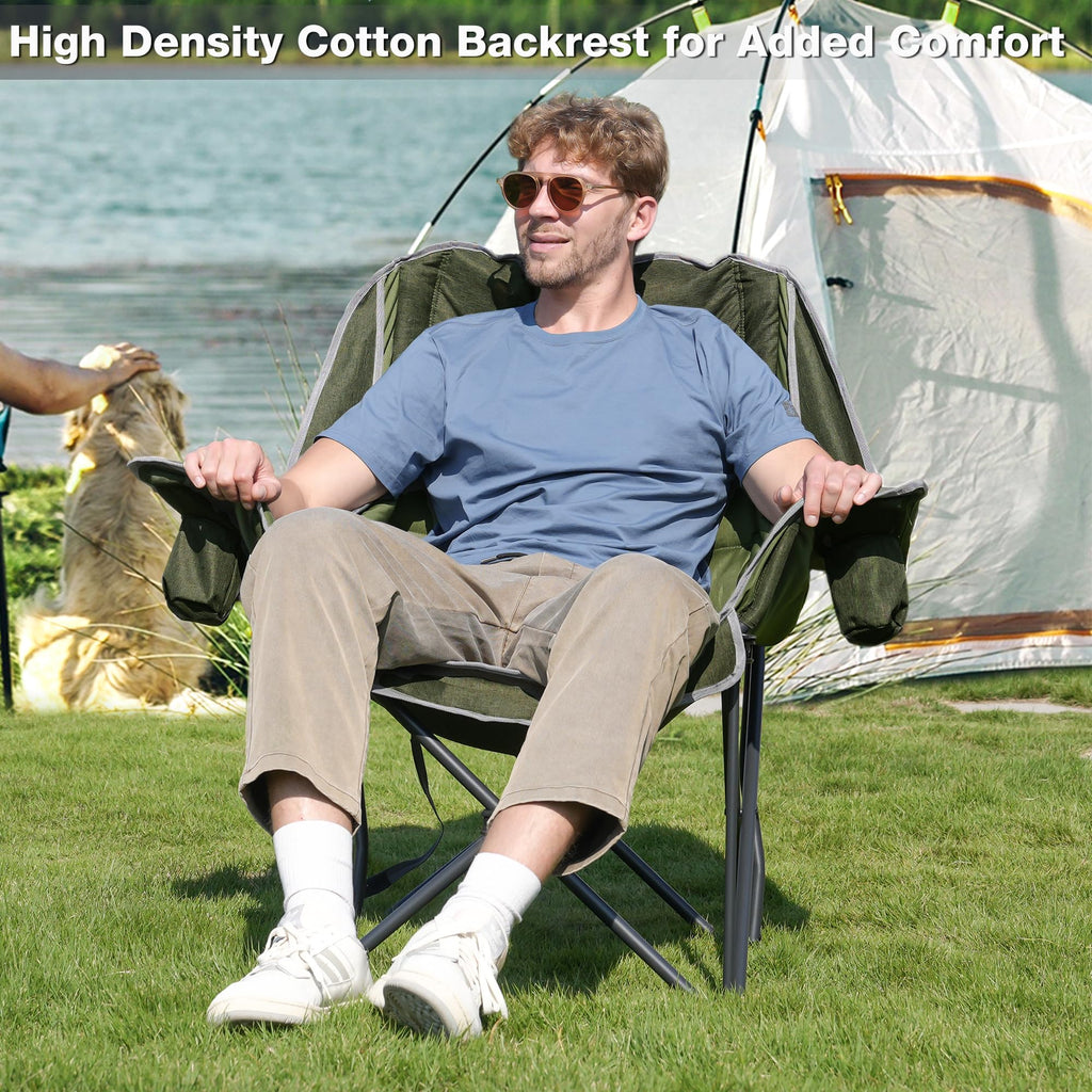Double Camping Chair Heavy Duty Oversized Padded Loveseat for Adults 2 Person Outdoor Portable Camping Chairs for Lawn, Backyard, Fishing, Trip, Support 600lbs, Grey