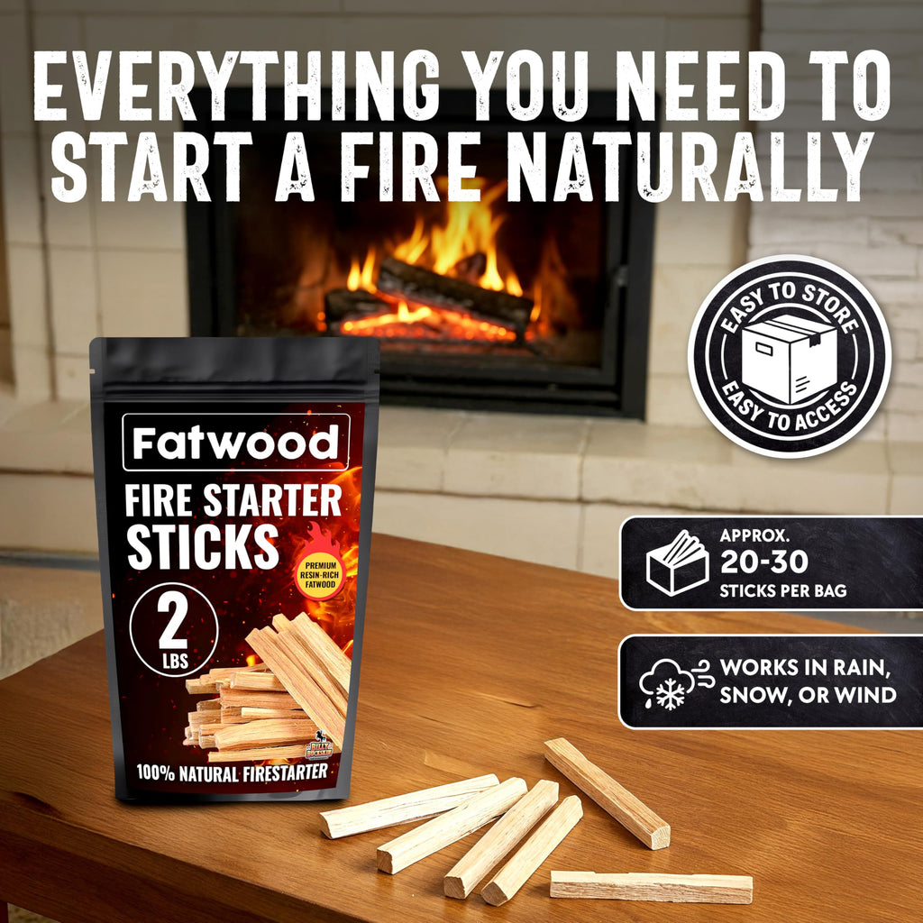 2lb Fatwood Fire Starter Sticks | 100% Natural Fire Starters for Campfires, Firepit, Wood Stoves, Fireplaces, BBQ | Start a Fire w/Just 2 Sticks | Camping Essentials by Billy Buckskin (2lb Bag)