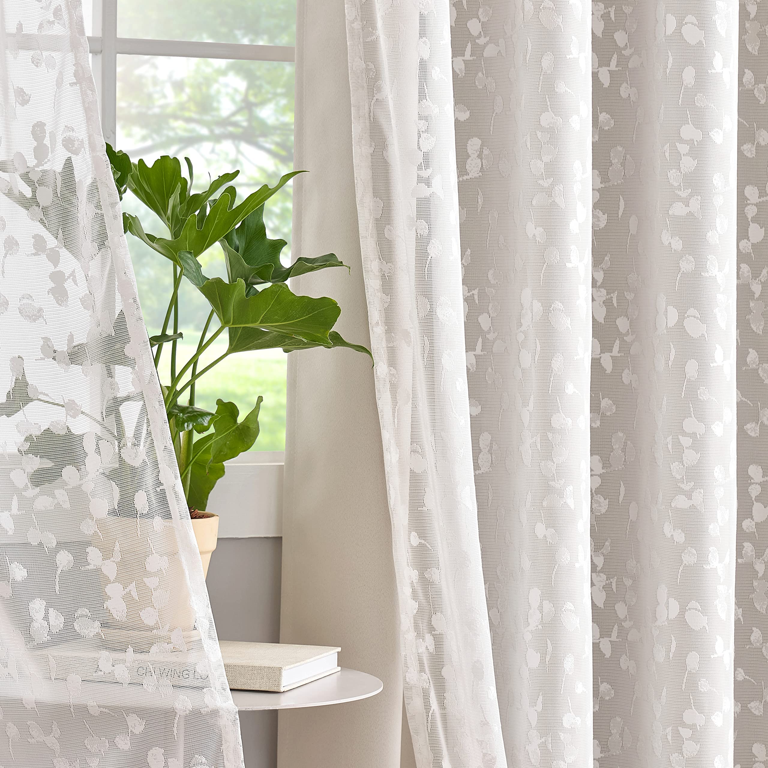 Jubilantex Full Blackout Curtains + Leaf Sheer Window Panels, Beige Mix and Match Style Double Layer Window Treatment Sets for Bedroom Living Room, 4 Panels 52" W x 63" L, Beige and White