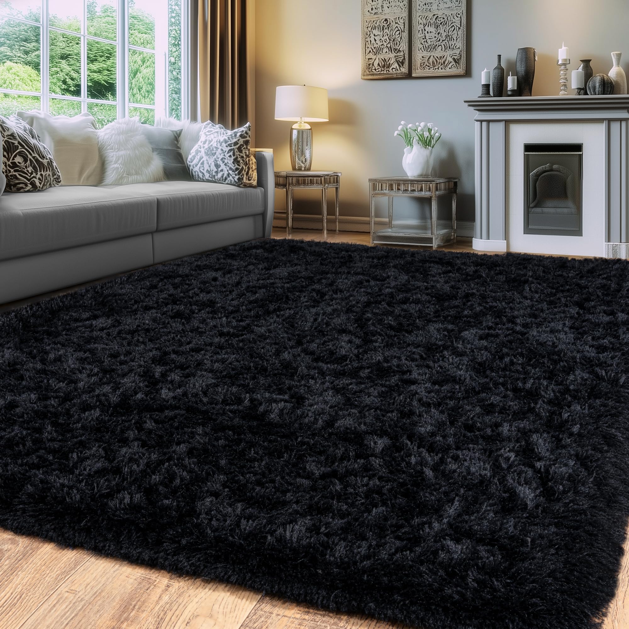 Beige Fluffy Rug for Bedroom 4x6ft - Ultra Soft & Non Slip Shaggy Area Rug, Comfy Durable Carpet for Living Room Kids Room Teens Dorm Home Decor, 1.7'' Thick Indoor Plush Carpets