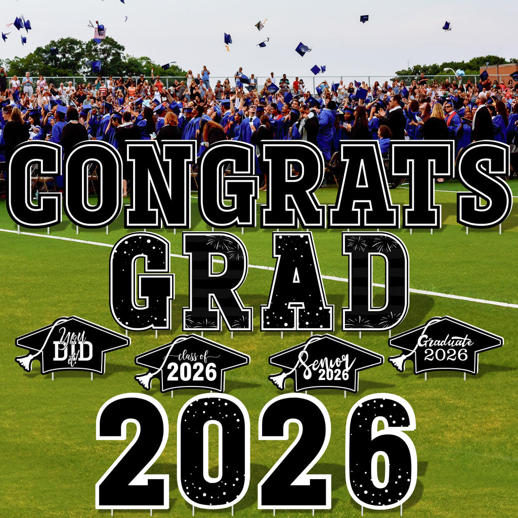 HOVACY 20 PCS Black Gold Graduation Yard Signs Class of 2026 | Black Gold 20 PCS, 40 Stakes, 11.57 x 16.14 in, Corrugated Plastic, Waterproof, Congrats Grad Sign, Graduation Sign