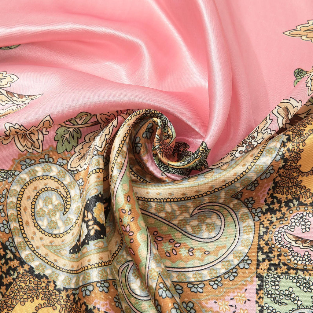 AWAYTR 35” Large Satin Square Head Scarf - 2Pcs Silk Like Floral Head Scarves Square Satin Hair Scarf Bandanas for Women