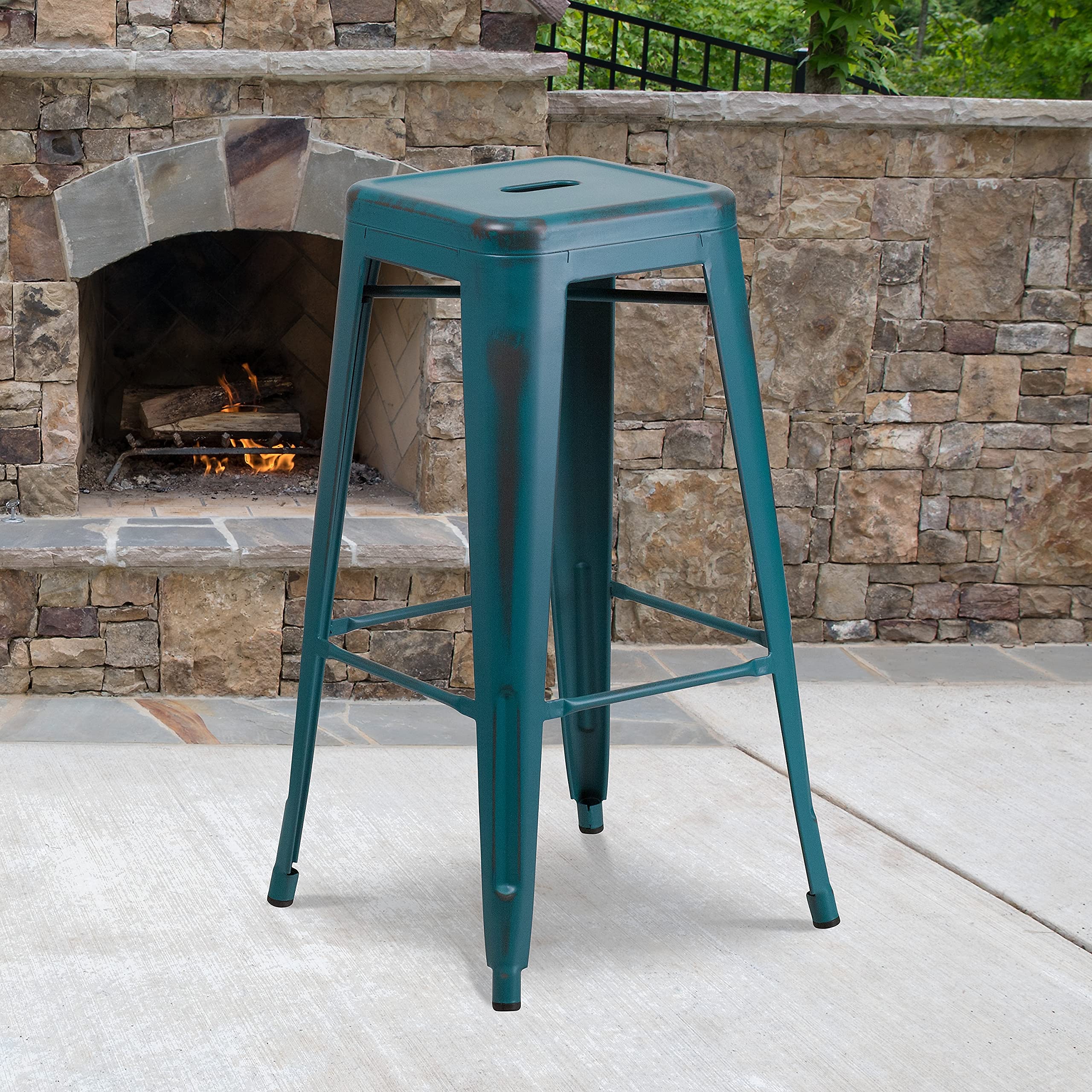 Flash Furniture 30"H Commercial Modern Metal Backless Barstool, Indoor/Outdoor Industrial Square Stacking Bar Stool for Patio Bars/Restaurants, Black