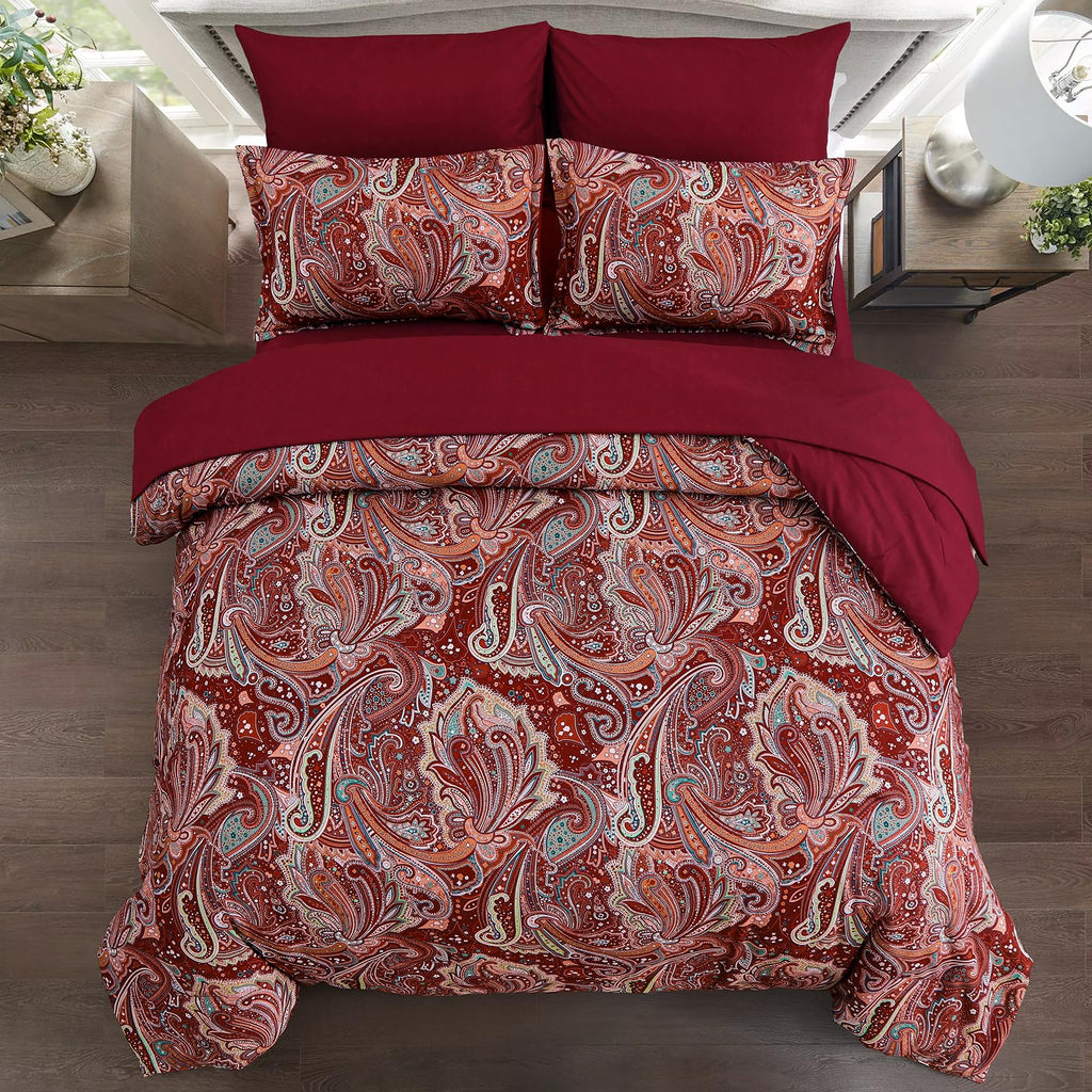 DJY Black Paisley Comforter Set Full Size 7 Piece Bed in a Bag Black and Grey Boho Paisley Pattern Comforter Set Soft Lightweight Microfiber Reversible Bedding Set for All Season