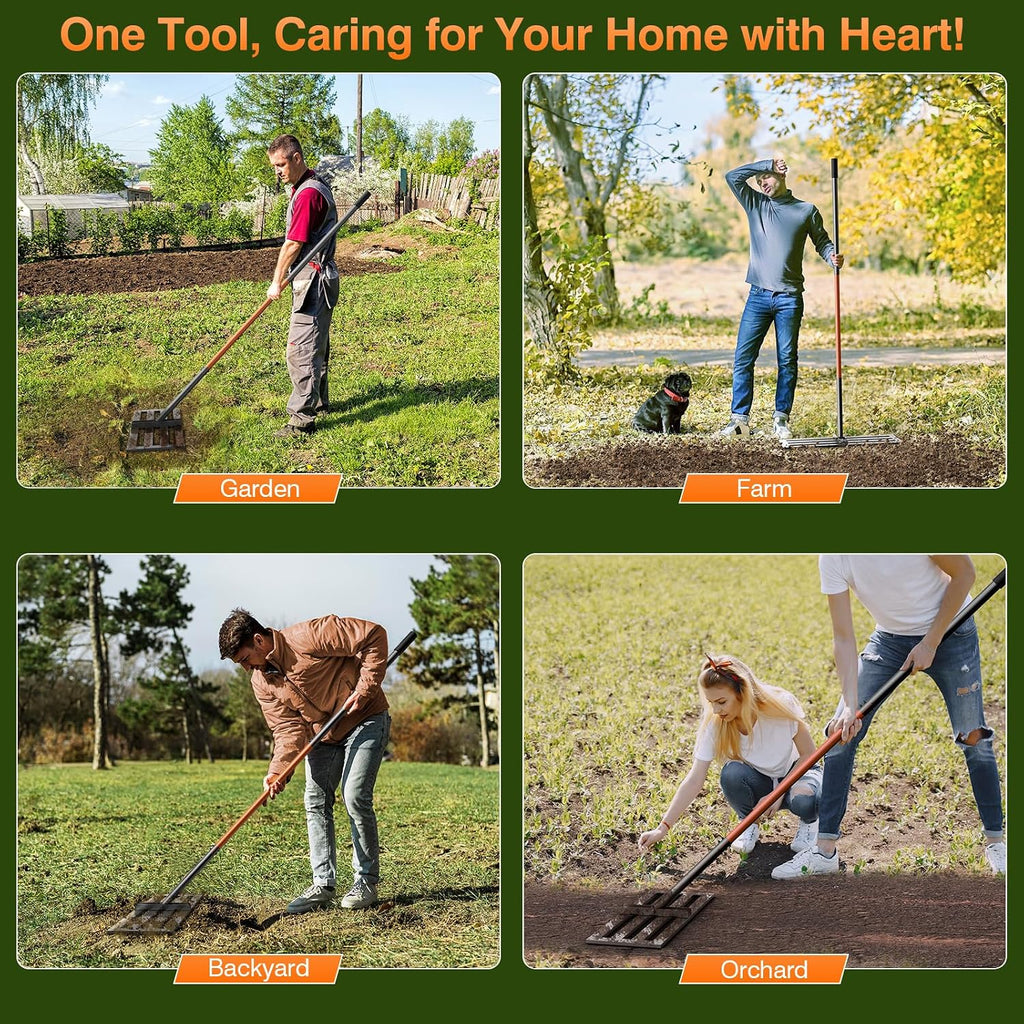 Lawn Leveling Rake, 30''x10'' Leveling Rake, 78 inch Handle Length, Stainless Steel, Adjustable Handle for Backyard, Garden, Golf Course, Farm ＆ Pasture, Professional Lawn Care Tool
