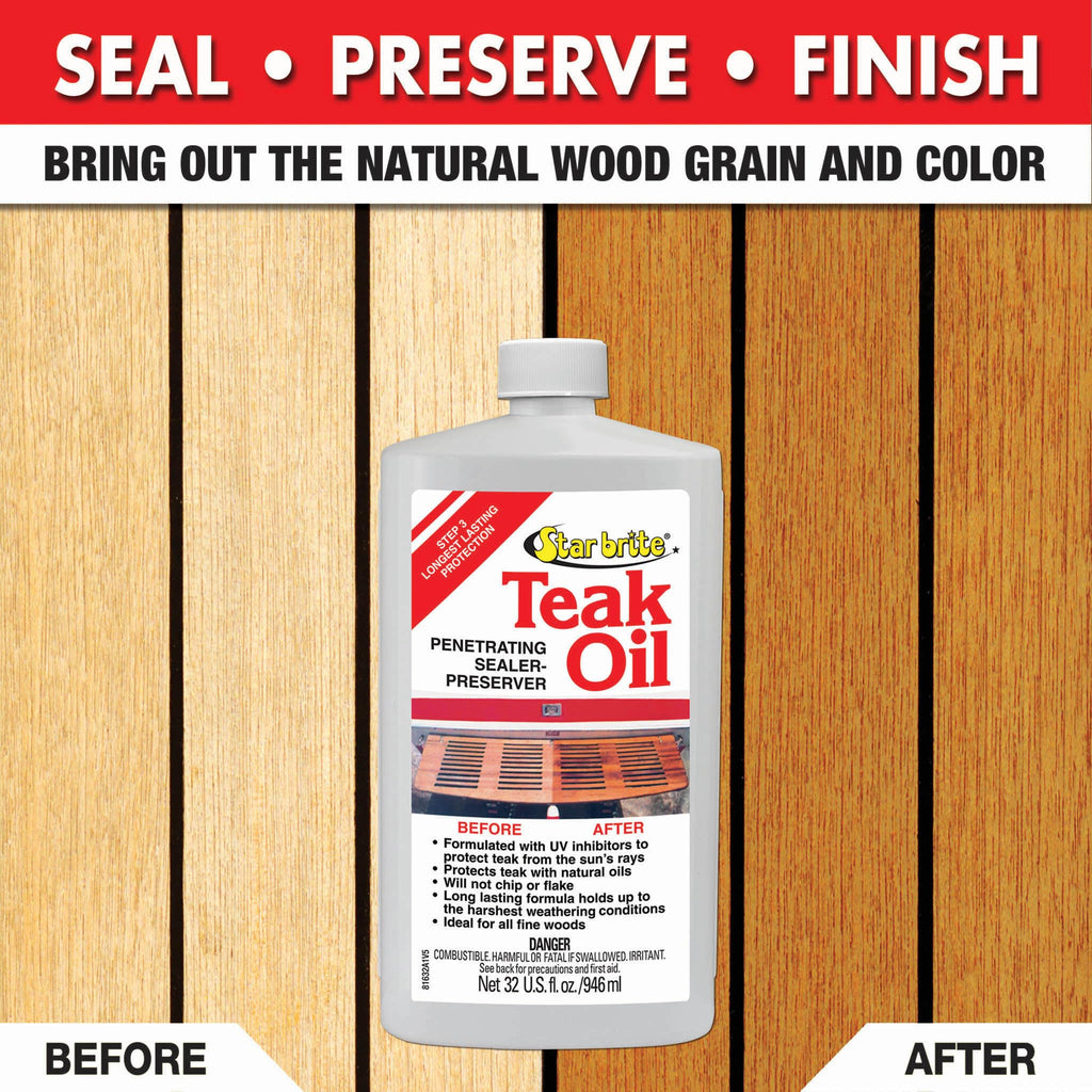 STAR BRITE Marine Grade Teak Oil - Long-Lasting, UV-Resistant Wood Sealer & Preserver With UV Protection for Boats, Outdoor Furniture & All Fine Wood