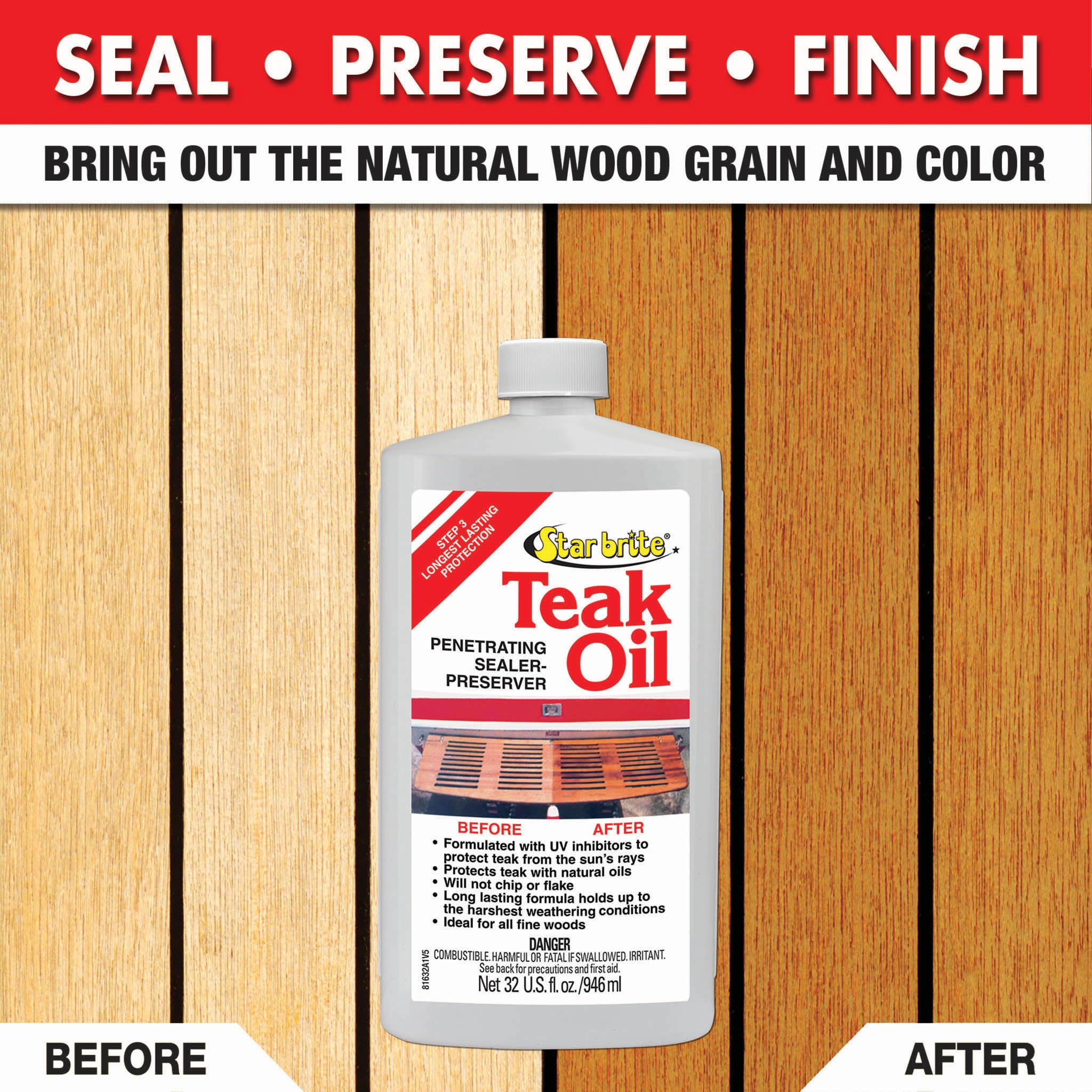 STAR BRITE Marine Grade Teak Oil - Long-Lasting, UV-Resistant Wood Sealer & Preserver With UV Protection for Boats, Outdoor Furniture & All Fine Wood
