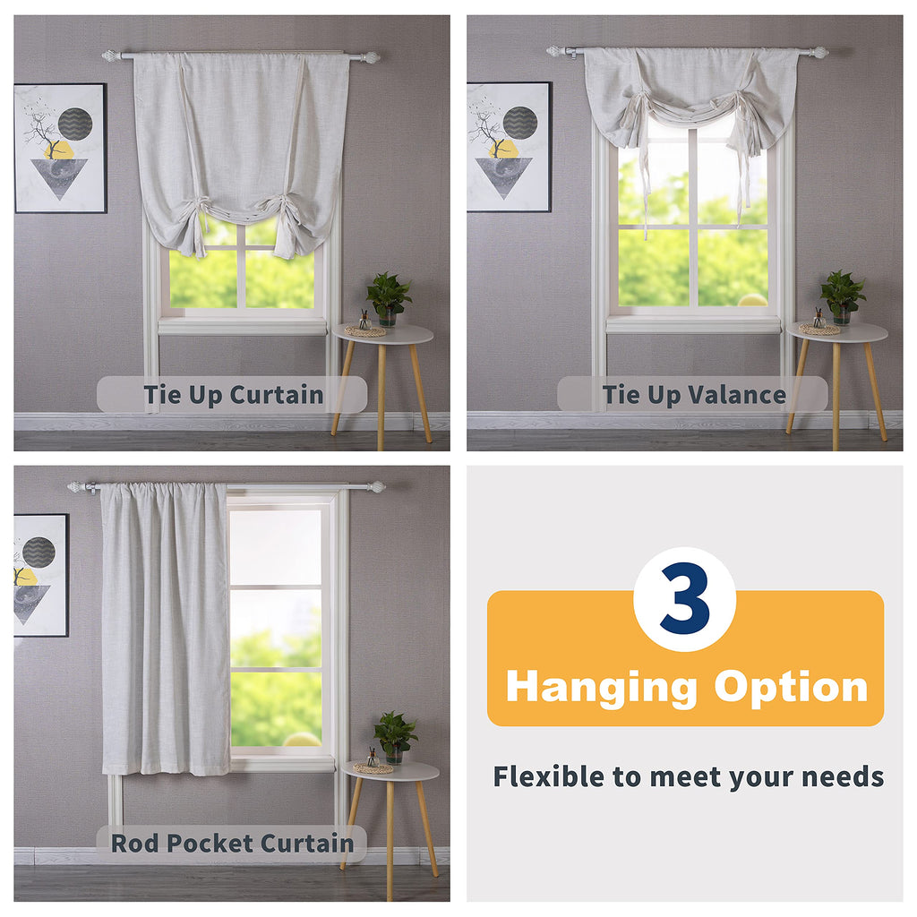 DriftAway Double Layer Linen Blackout Tie Up Curtains Thermal Insulated Fully Lined Balloon Roman Shade Bathroom Window Adjustable Rod Pocket for Small Window 25 Inch by 47 Inch Beige