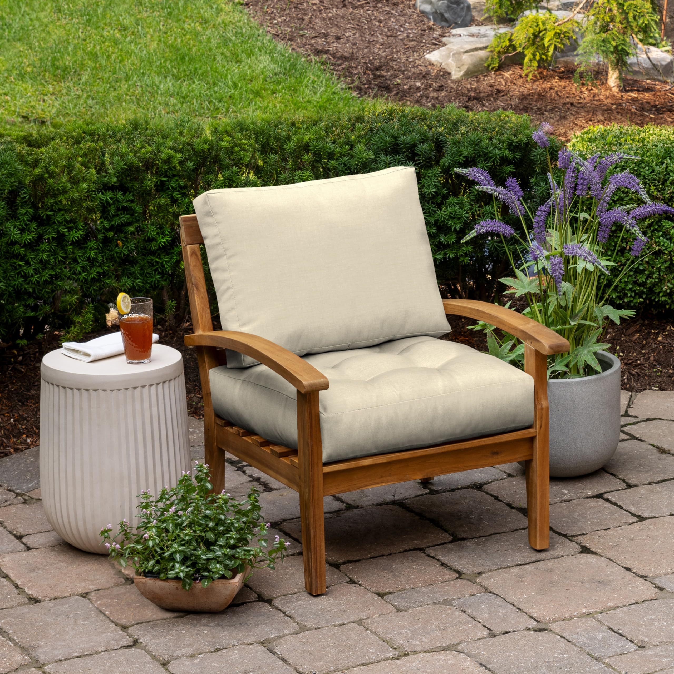 Arden Outdoor Plush Modern Tufted Blowfill Deep Seat Set, 24 x 24, Water Repellent, Fade Resistant, Deep Seat Bottom and Back Cushion for Chair and Sofa, Alana Tile