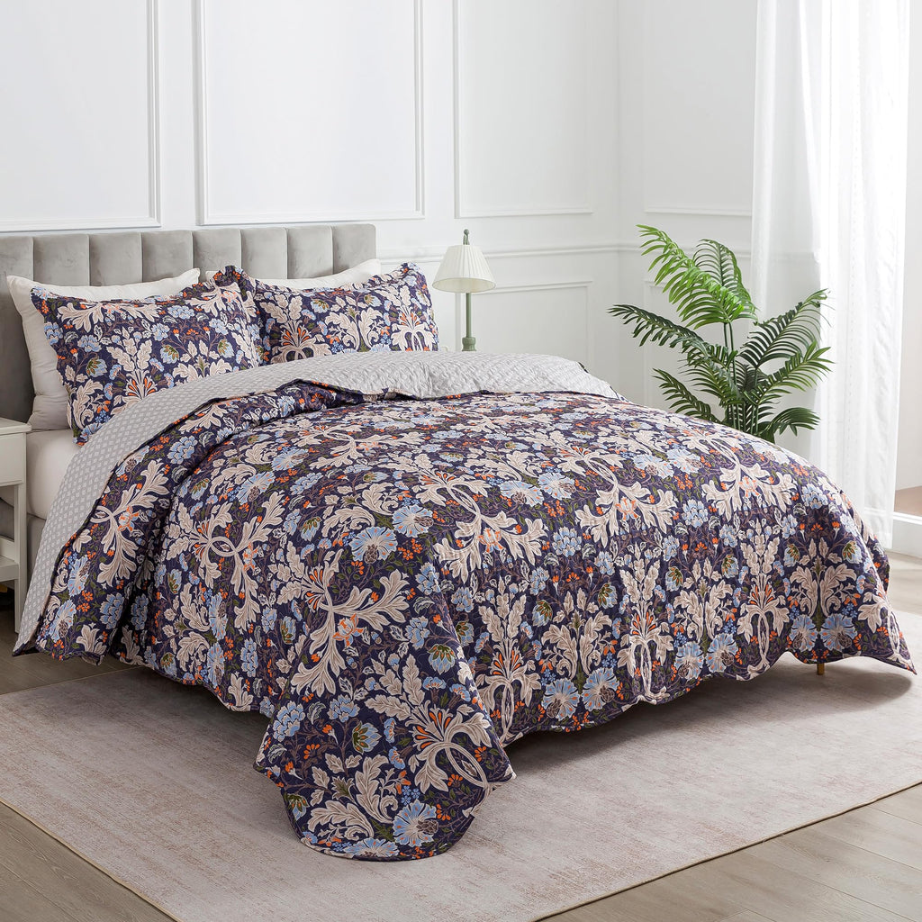 HoneiLife Quilt Sets Twin Size - 2 Piece Microfiber Quilts Reversible Bedspreads Patchwork Coverlets Floral Bedding Set All Season Quilts with Blue and White Porcelain Pattern